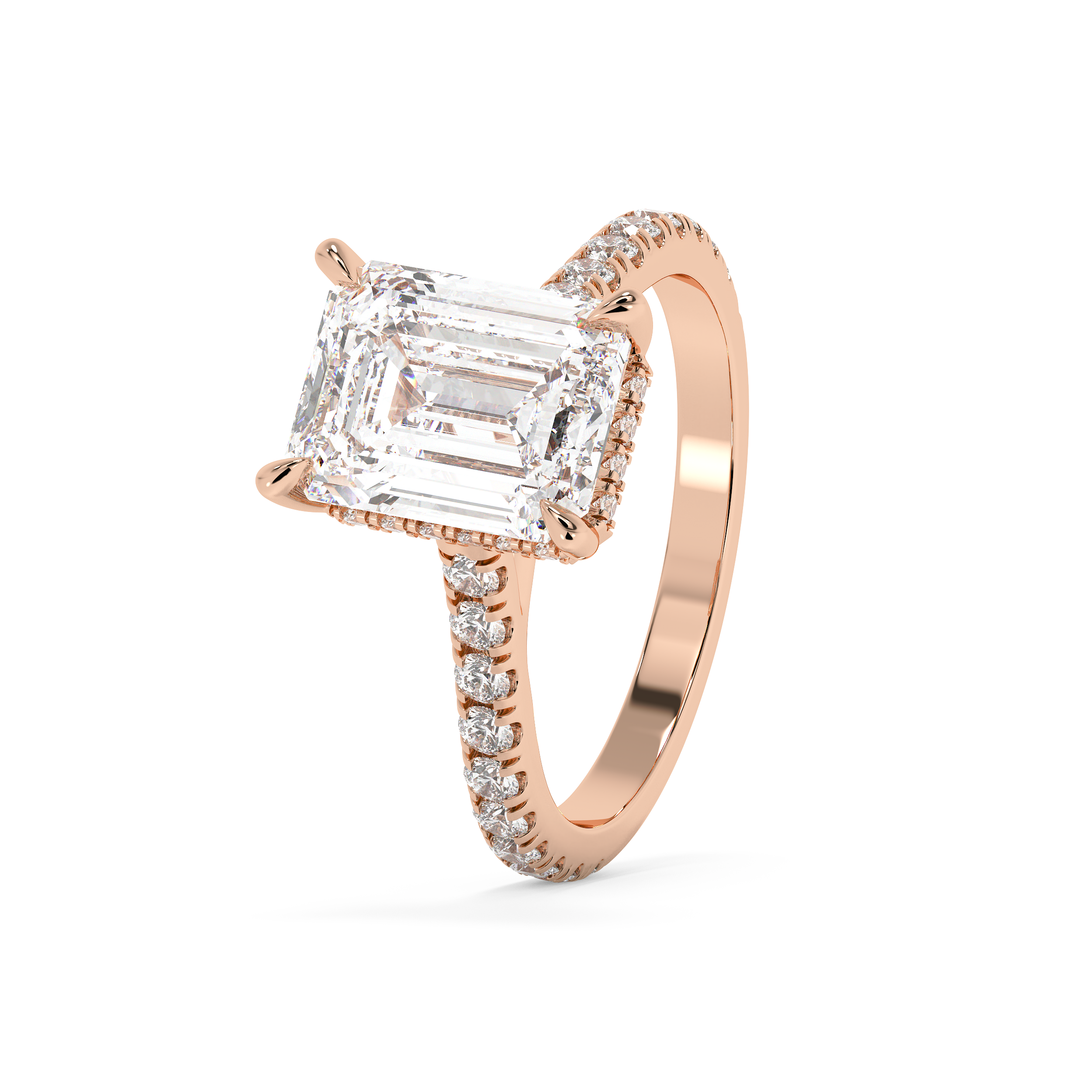 Emerald Hidden Halo & Pave Cathedral Lab Grown Diamond Engagement Ring