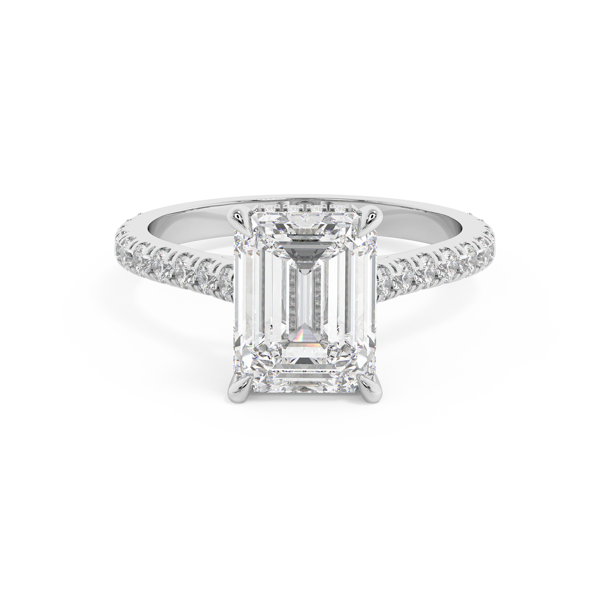 Emerald Hidden Halo & Pave Cathedral Lab Grown Diamond Engagement Ring