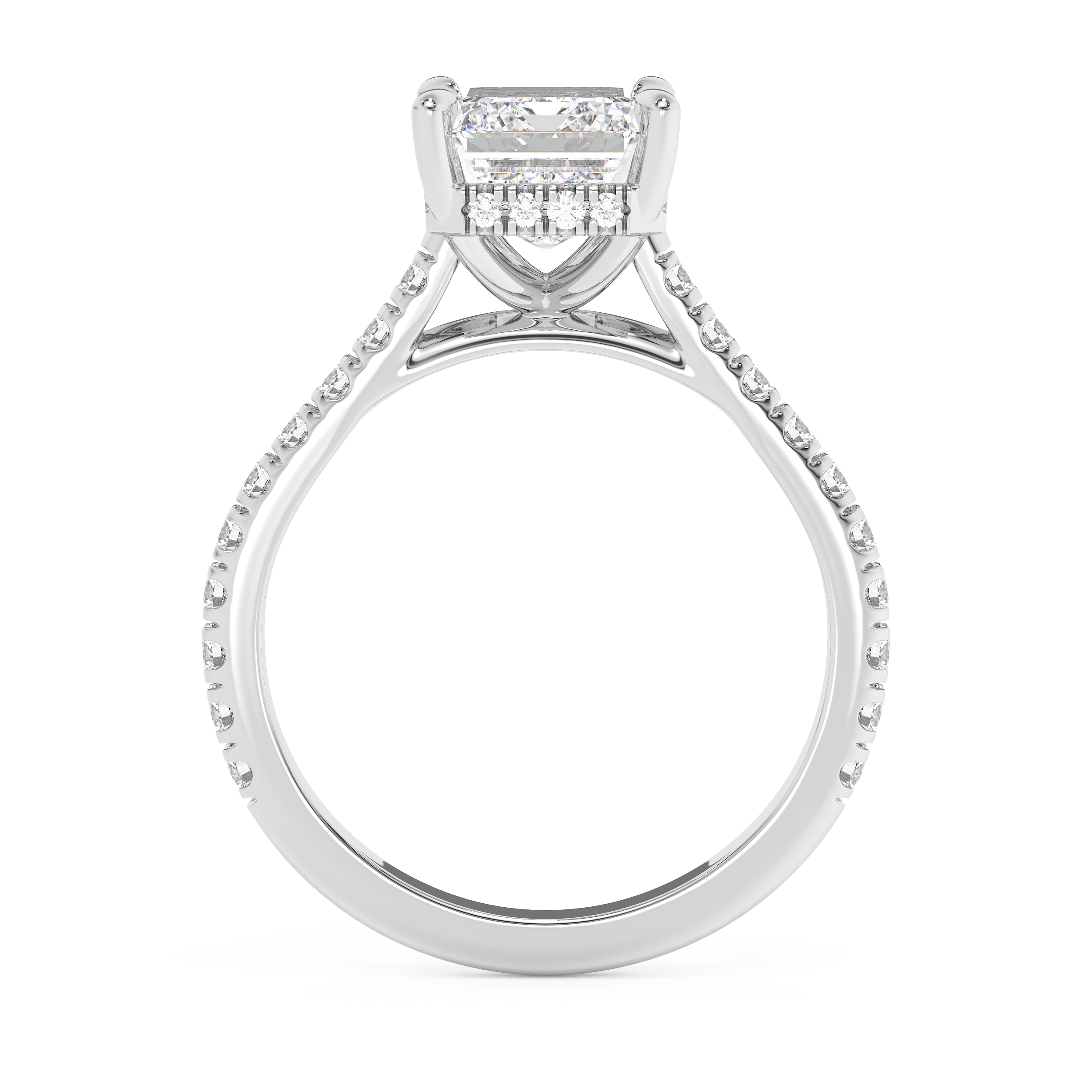 Emerald Hidden Halo & Pave Cathedral Lab Grown Diamond Engagement Ring