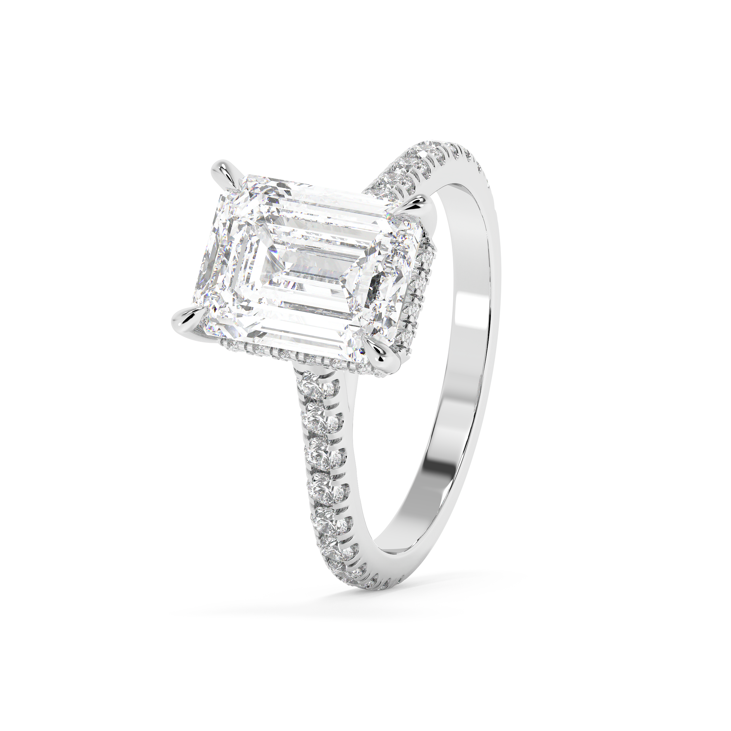 Emerald Hidden Halo & Pave Cathedral Lab Grown Diamond Engagement Ring