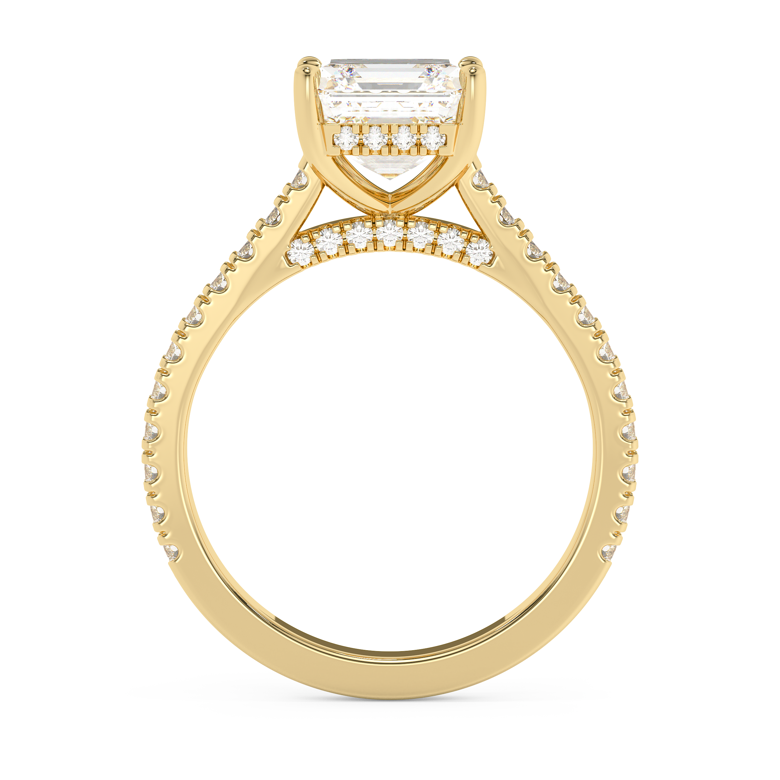 Asscher Hidden Halo & Pave Cathedral Lab Grown Diamond Engagement Ring
