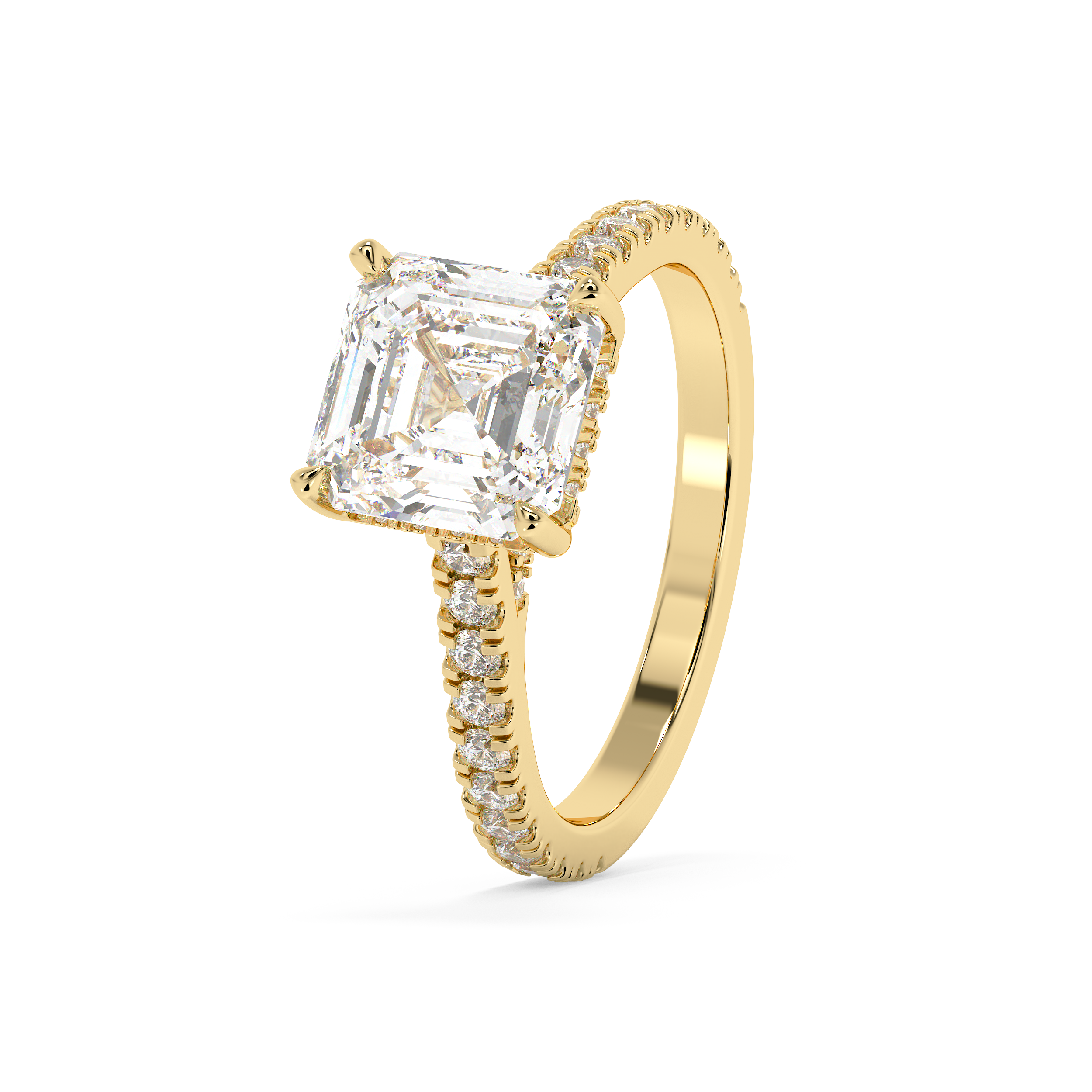 Asscher Hidden Halo & Pave Cathedral Lab Grown Diamond Engagement Ring