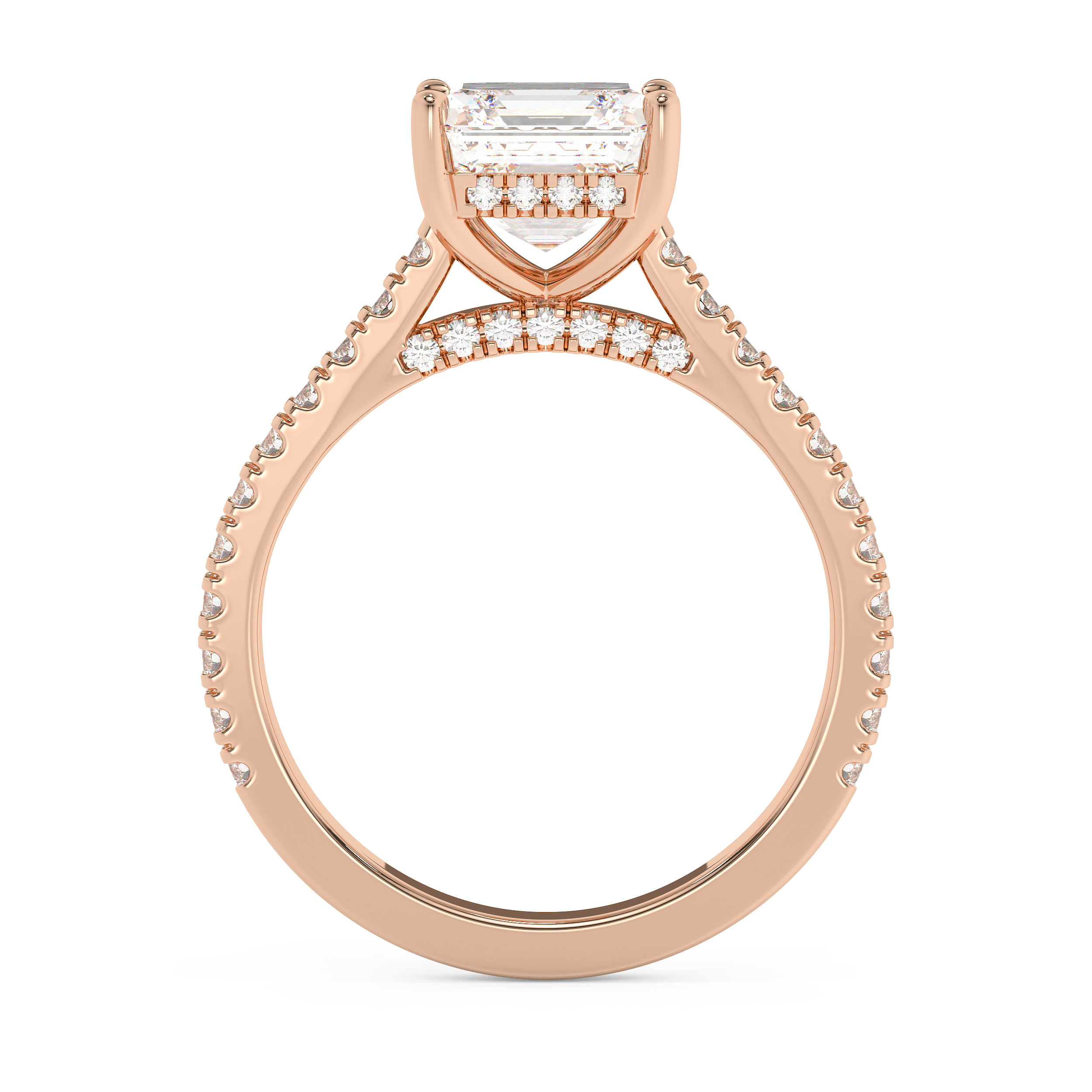 Asscher Hidden Halo & Pave Cathedral Lab Grown Diamond Engagement Ring