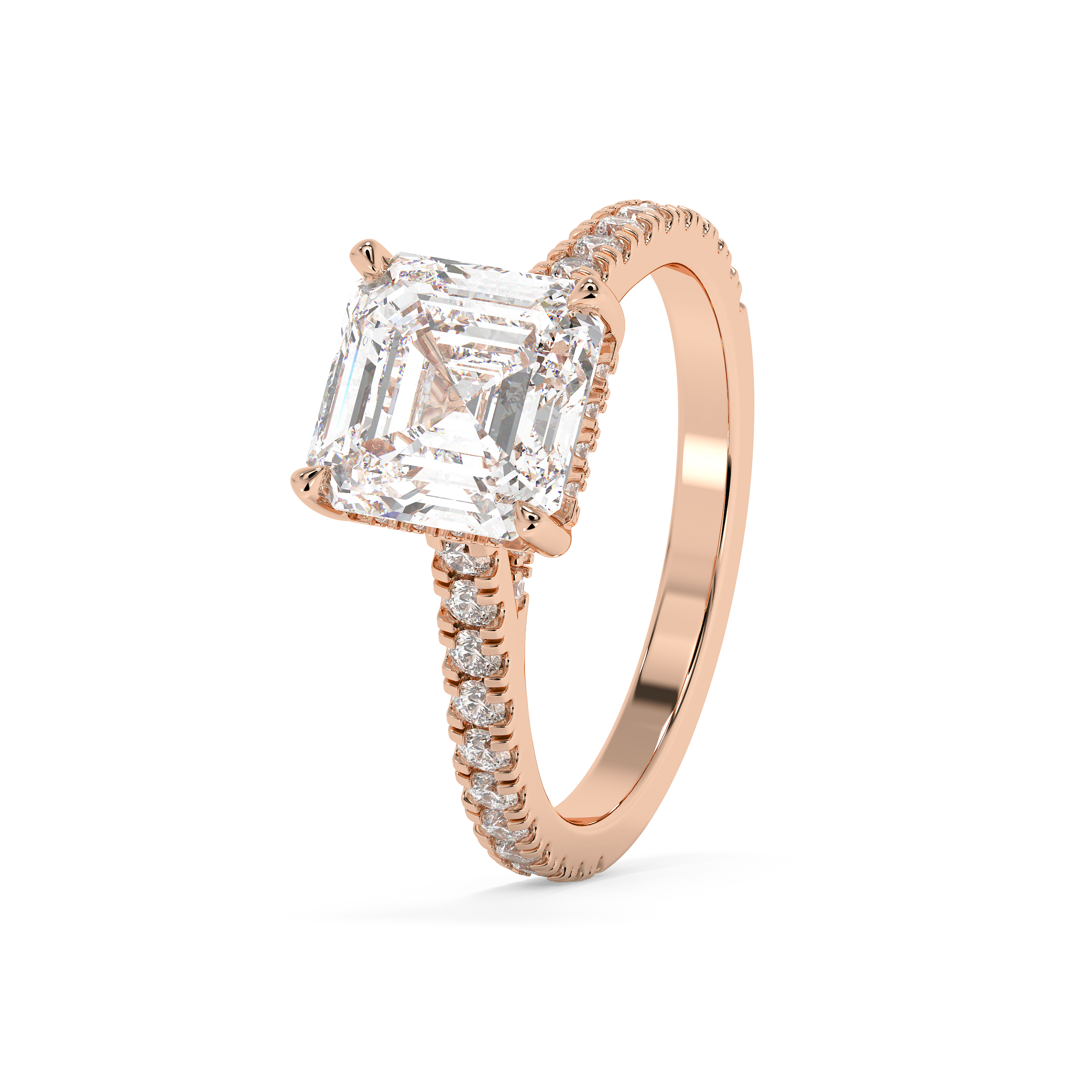 Asscher Hidden Halo & Pave Cathedral Lab Grown Diamond Engagement Ring