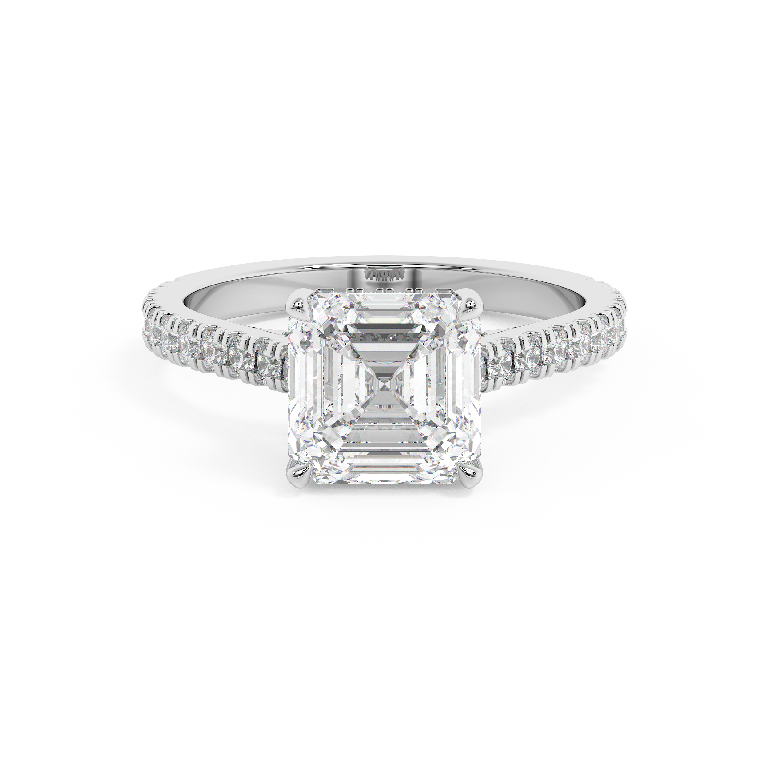 Asscher Hidden Halo & Pave Cathedral Lab Grown Diamond Engagement Ring