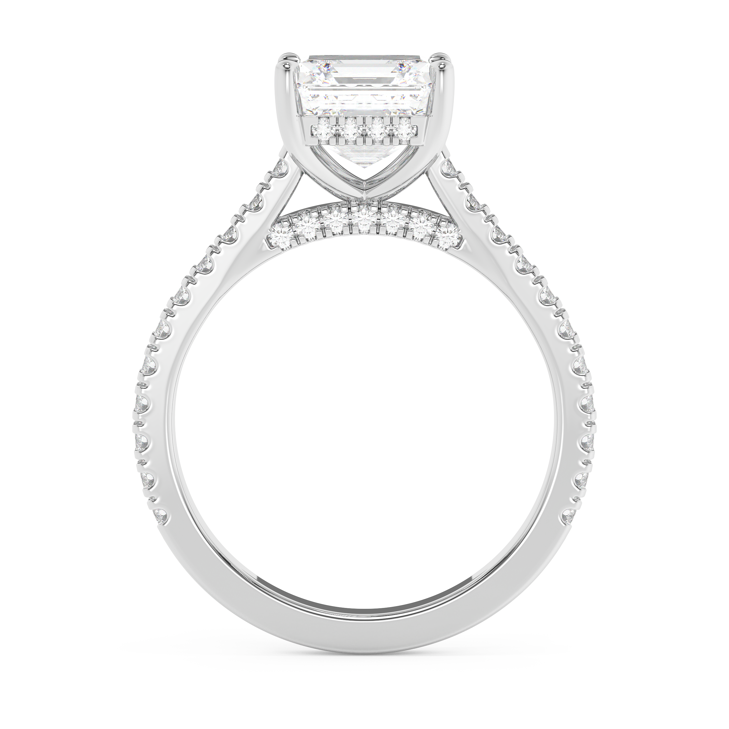 Asscher Hidden Halo & Pave Cathedral Lab Grown Diamond Engagement Ring