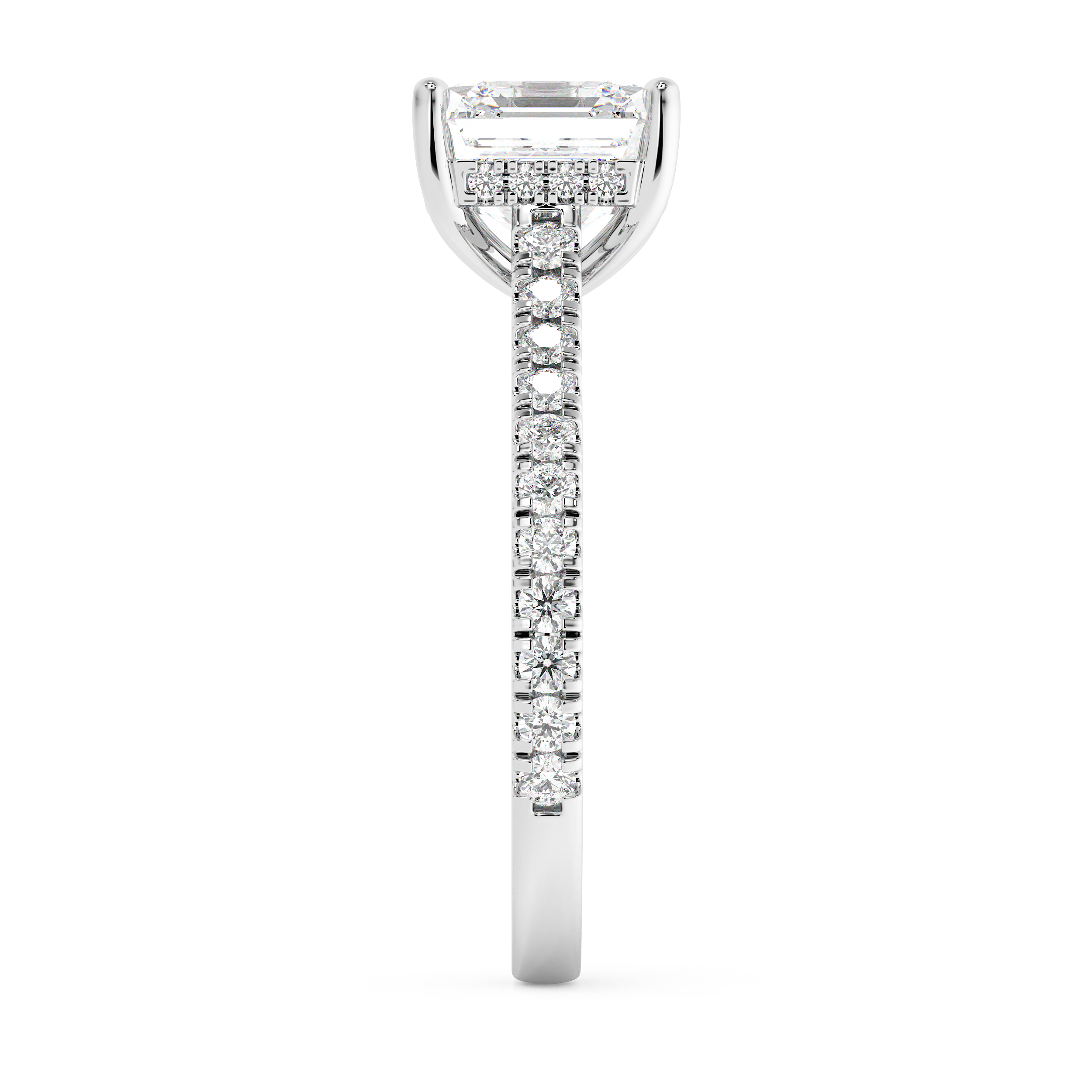 Asscher Hidden Halo & Pave Cathedral Lab Grown Diamond Engagement Ring