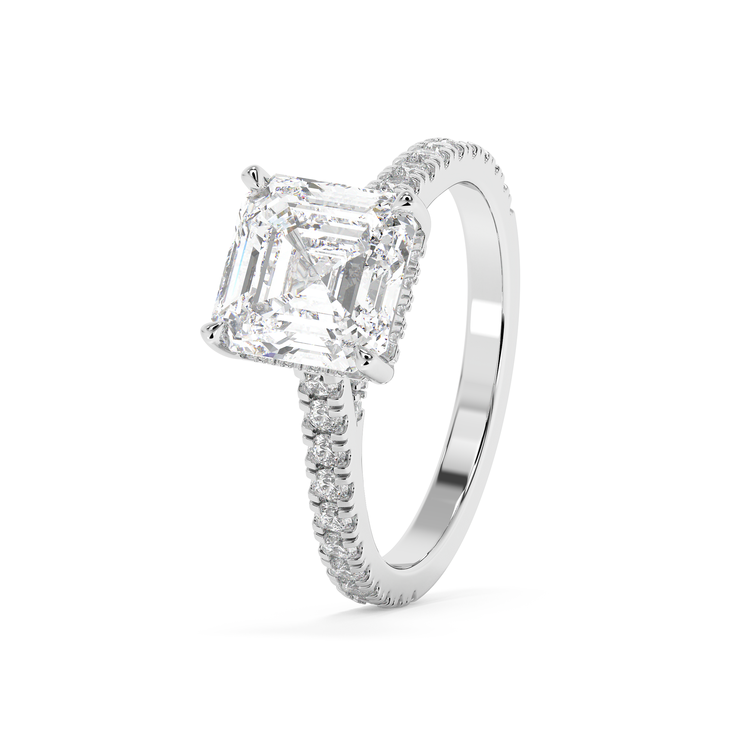 Asscher Hidden Halo & Pave Cathedral Lab Grown Diamond Engagement Ring
