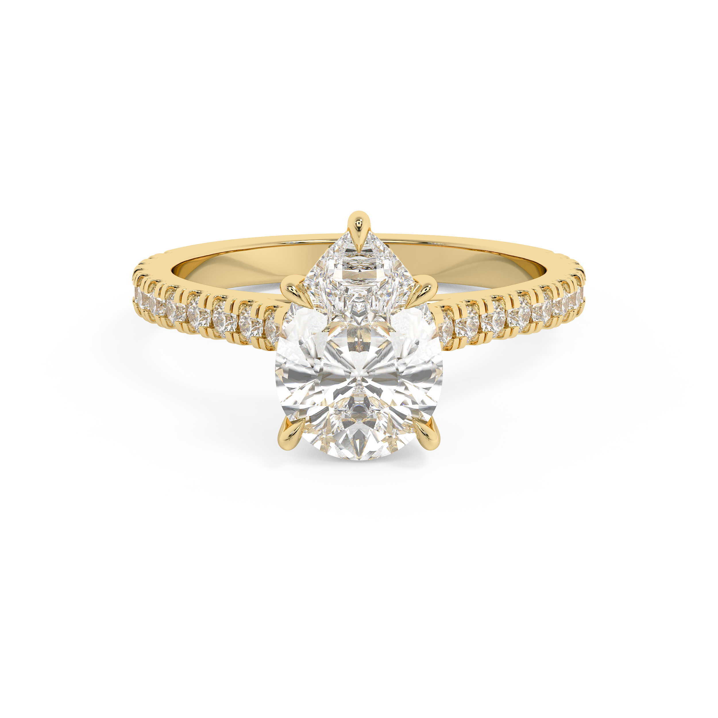 Pear Hidden Halo & Pave Cathedral Lab Grown Diamond Engagement Ring