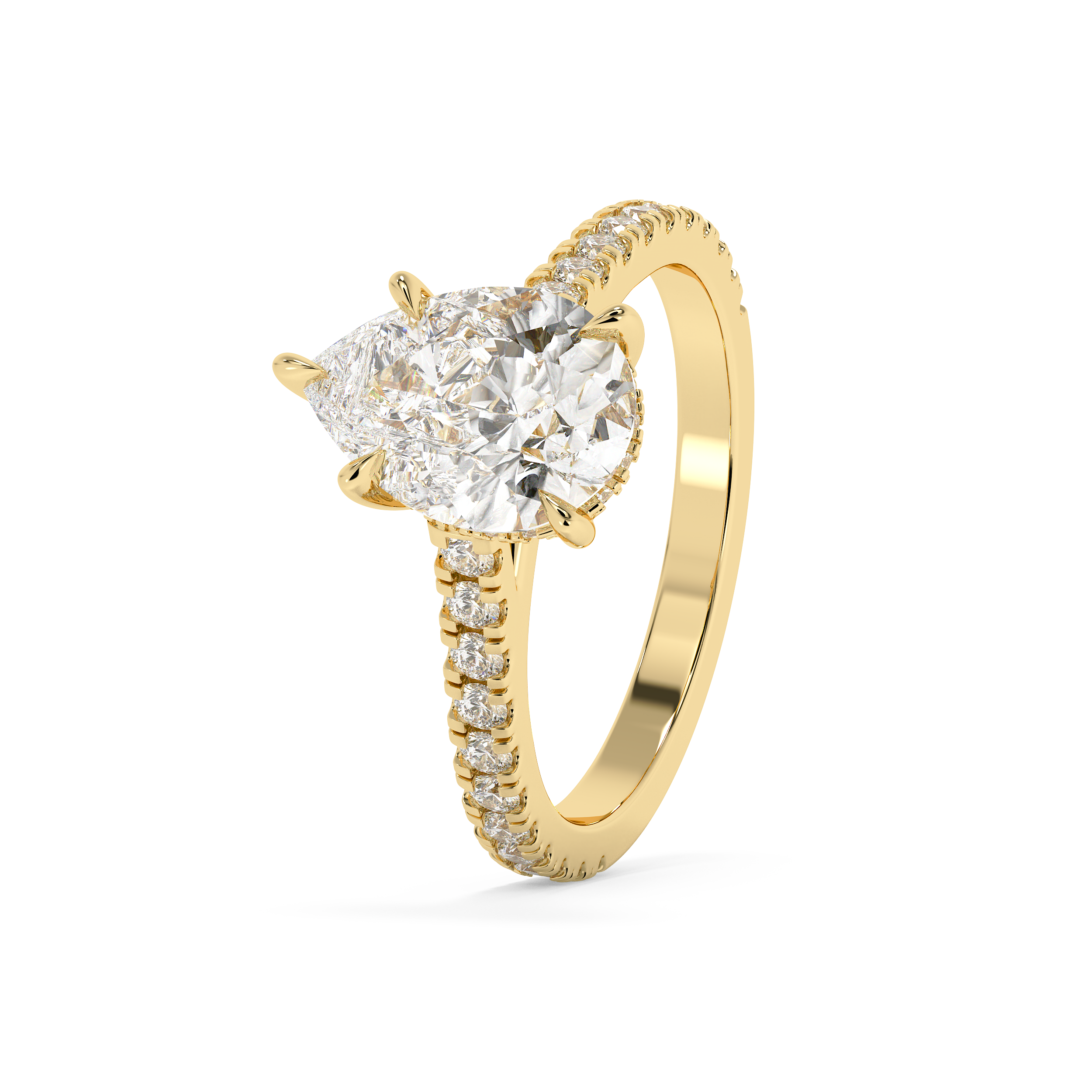 Pear Hidden Halo & Pave Cathedral Lab Grown Diamond Engagement Ring
