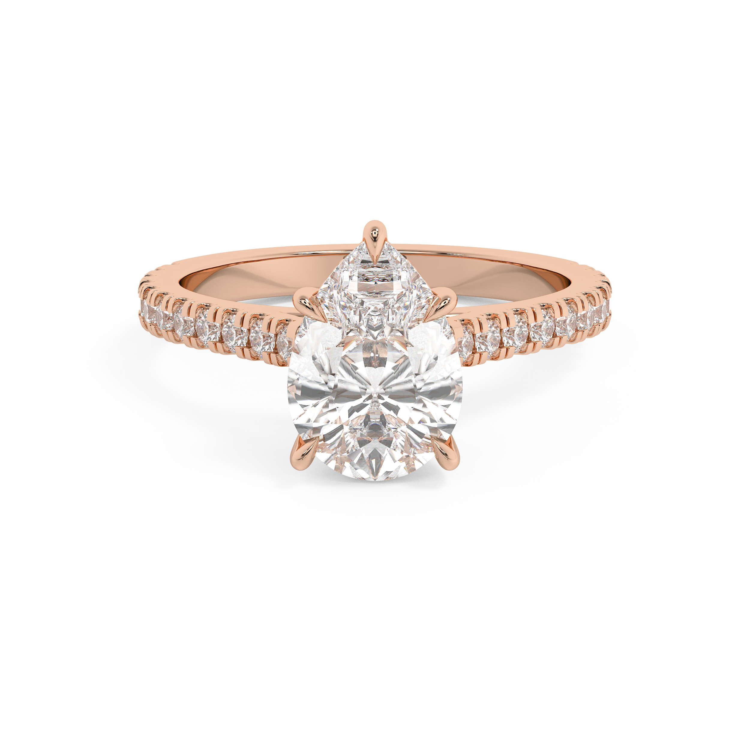 Pear Hidden Halo & Pave Cathedral Lab Grown Diamond Engagement Ring