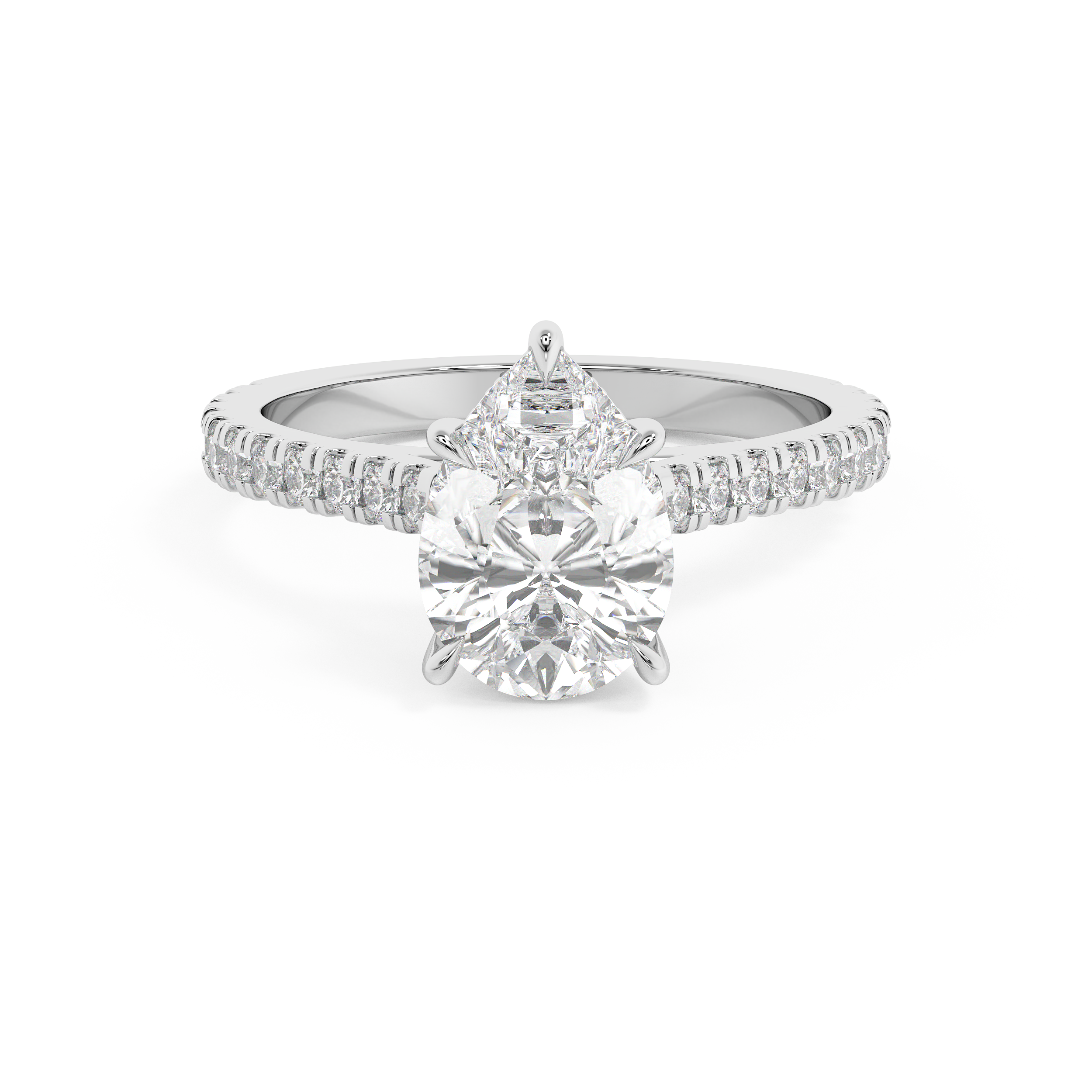 Pear Hidden Halo & Pave Cathedral Lab Grown Diamond Engagement Ring