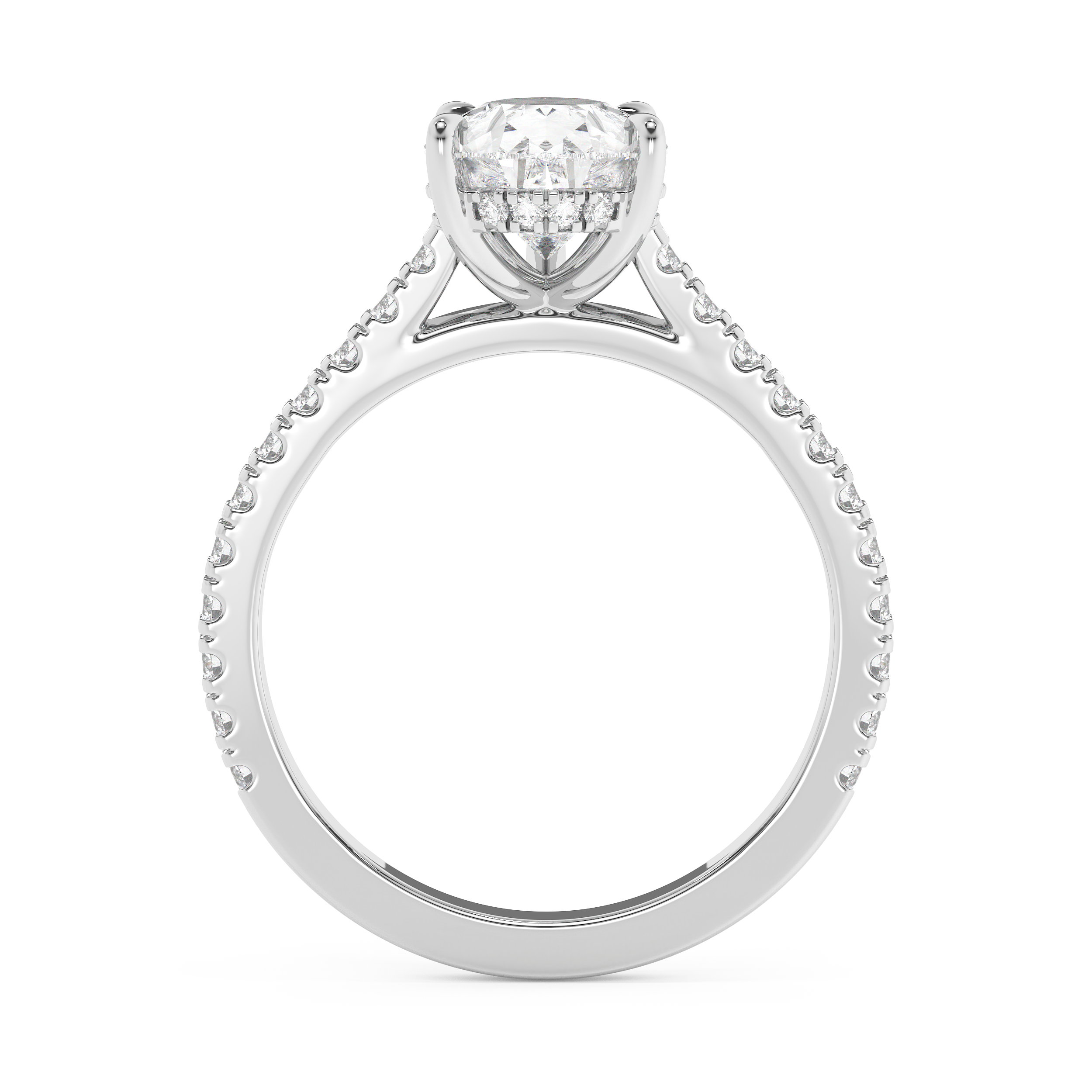 Pear Hidden Halo & Pave Cathedral Lab Grown Diamond Engagement Ring