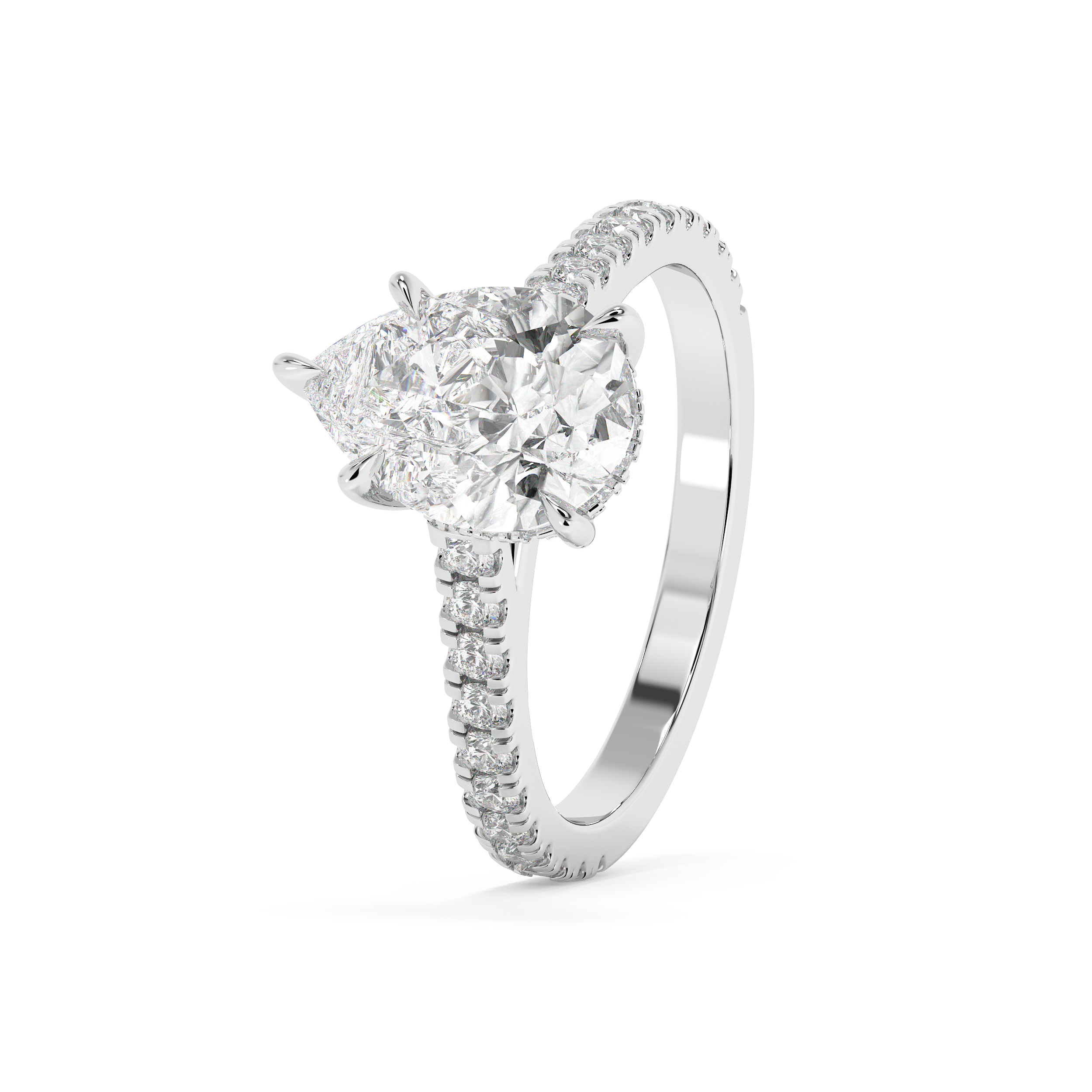 Pear Hidden Halo & Pave Cathedral Lab Grown Diamond Engagement Ring