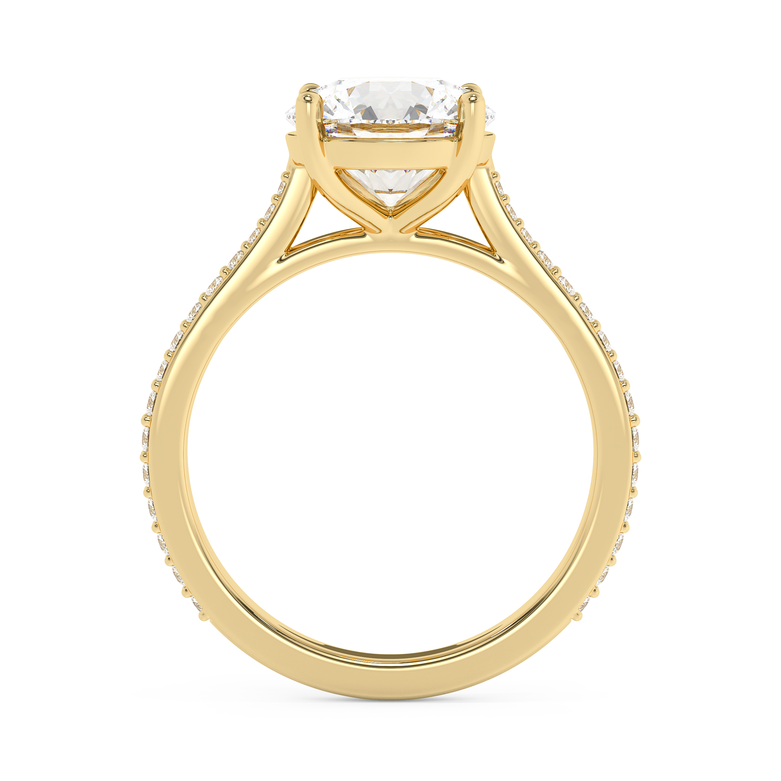 Round Pave Cathedral Lab Grown Diamond Engagement Ring