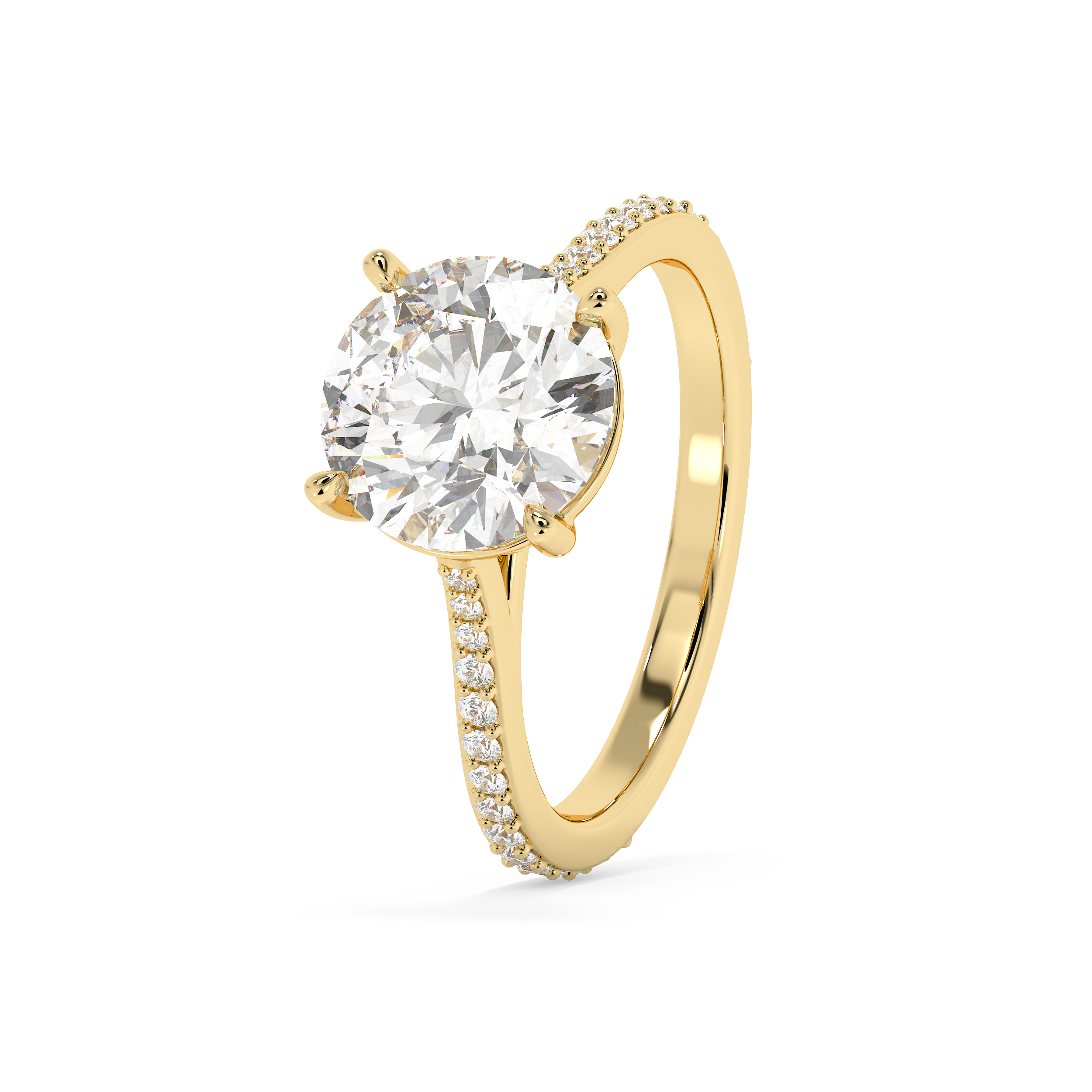 Round Pave Cathedral Lab Grown Diamond Engagement Ring