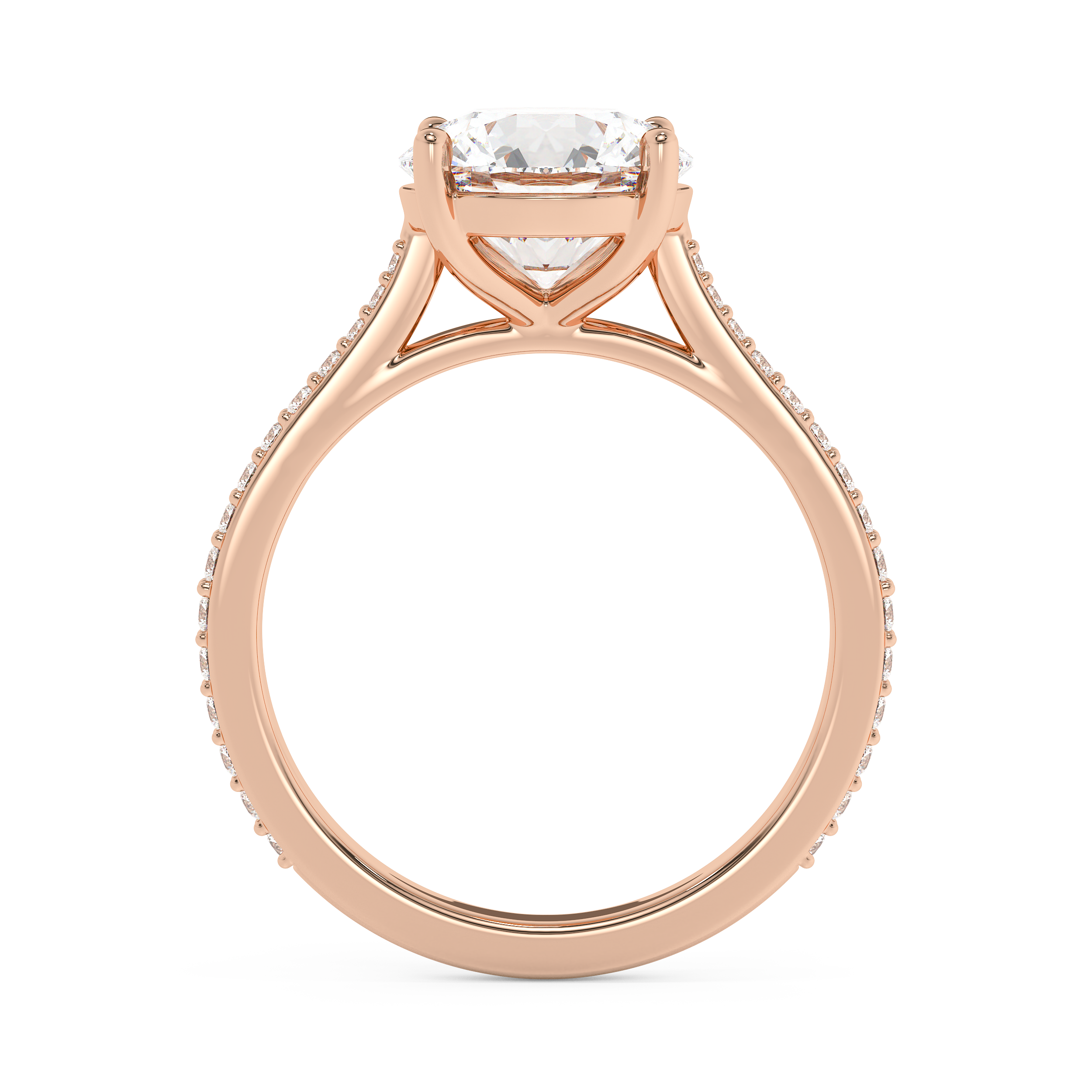 Round Pave Cathedral Lab Grown Diamond Engagement Ring