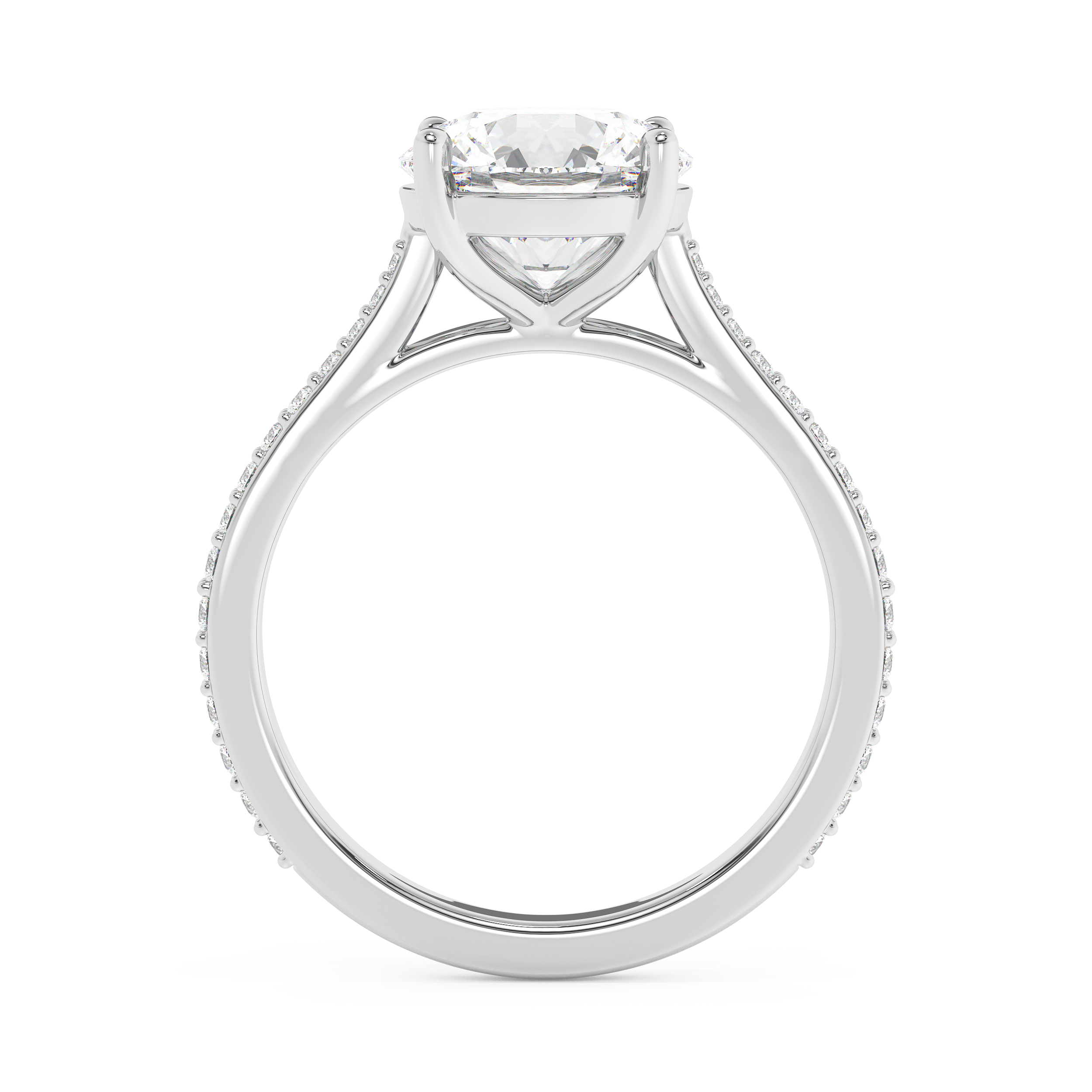 Round Pave Cathedral Lab Grown Diamond Engagement Ring