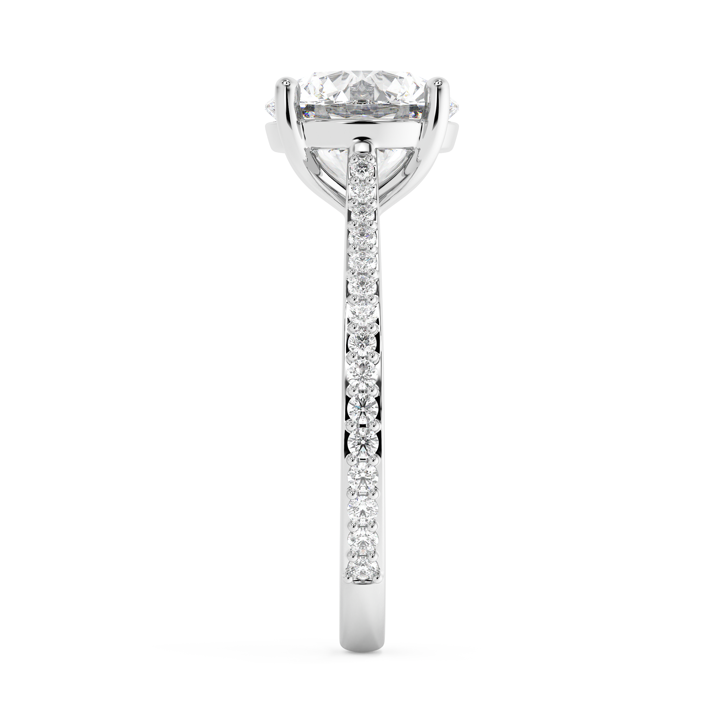 Round Pave Cathedral Lab Grown Diamond Engagement Ring