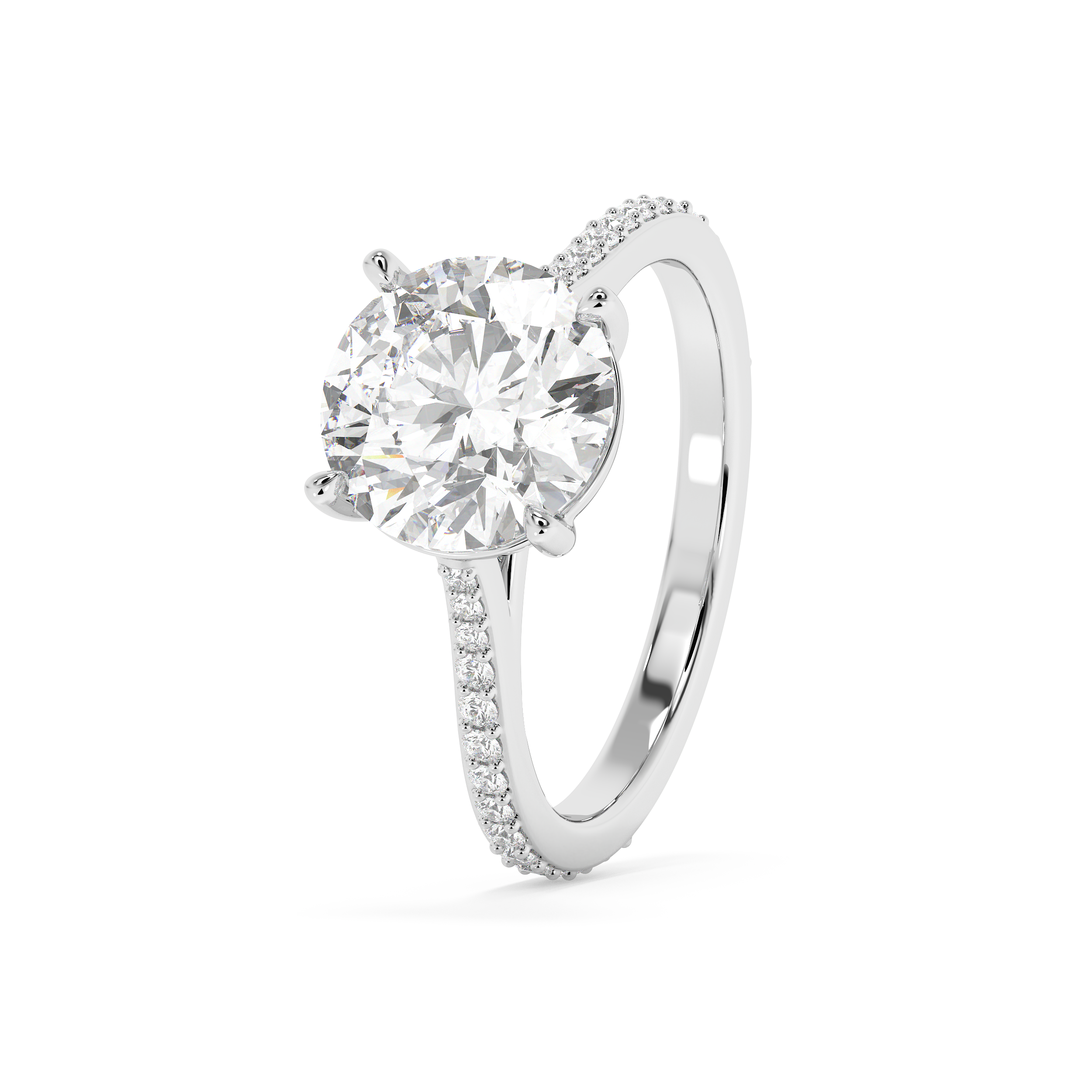 Round Pave Cathedral Lab Grown Diamond Engagement Ring