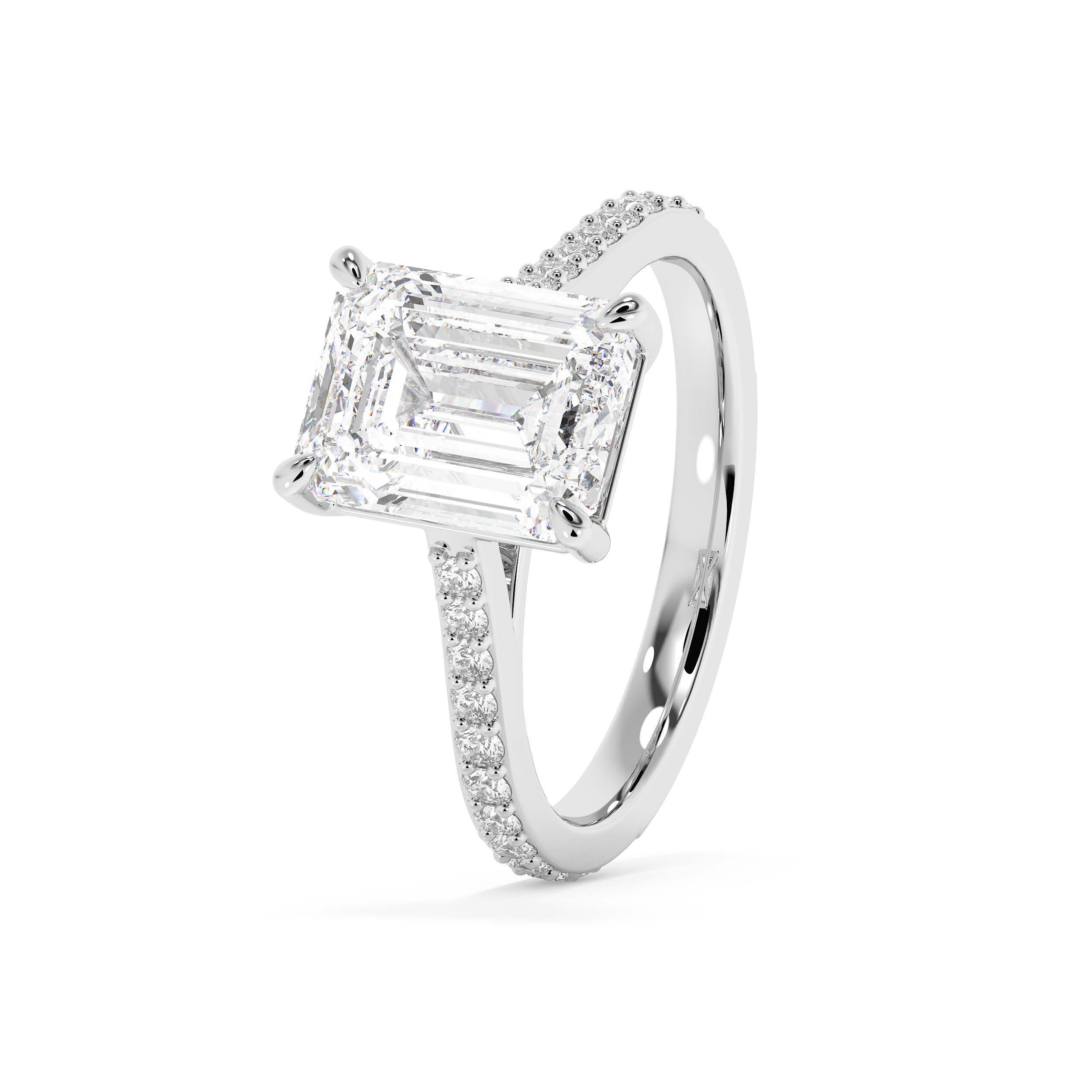Emerald Pave Cathedral Lab Grown Diamond Engagement Ring
