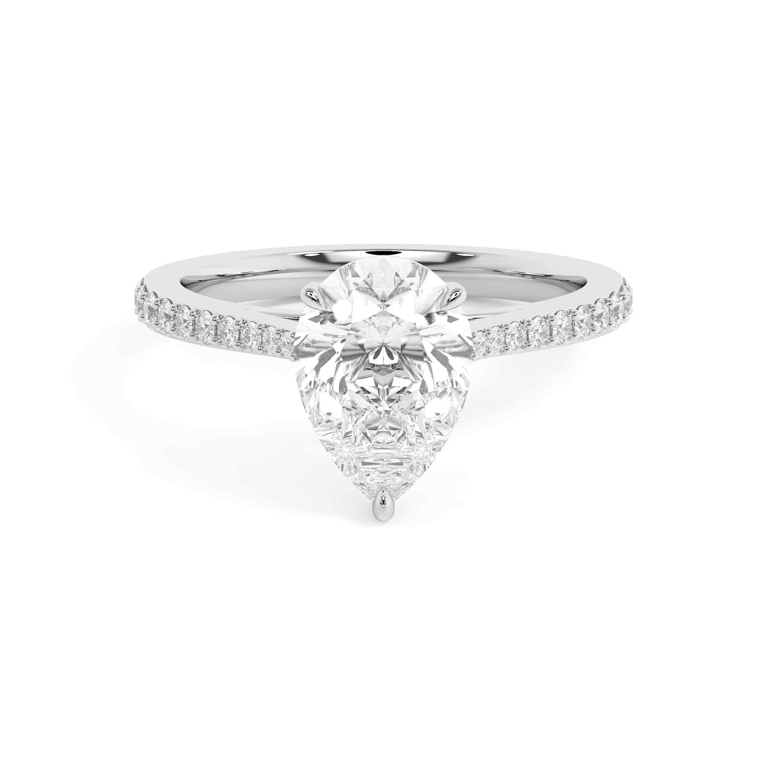 Pear Pave Cathedral Lab Grown Diamond Engagement Ring
