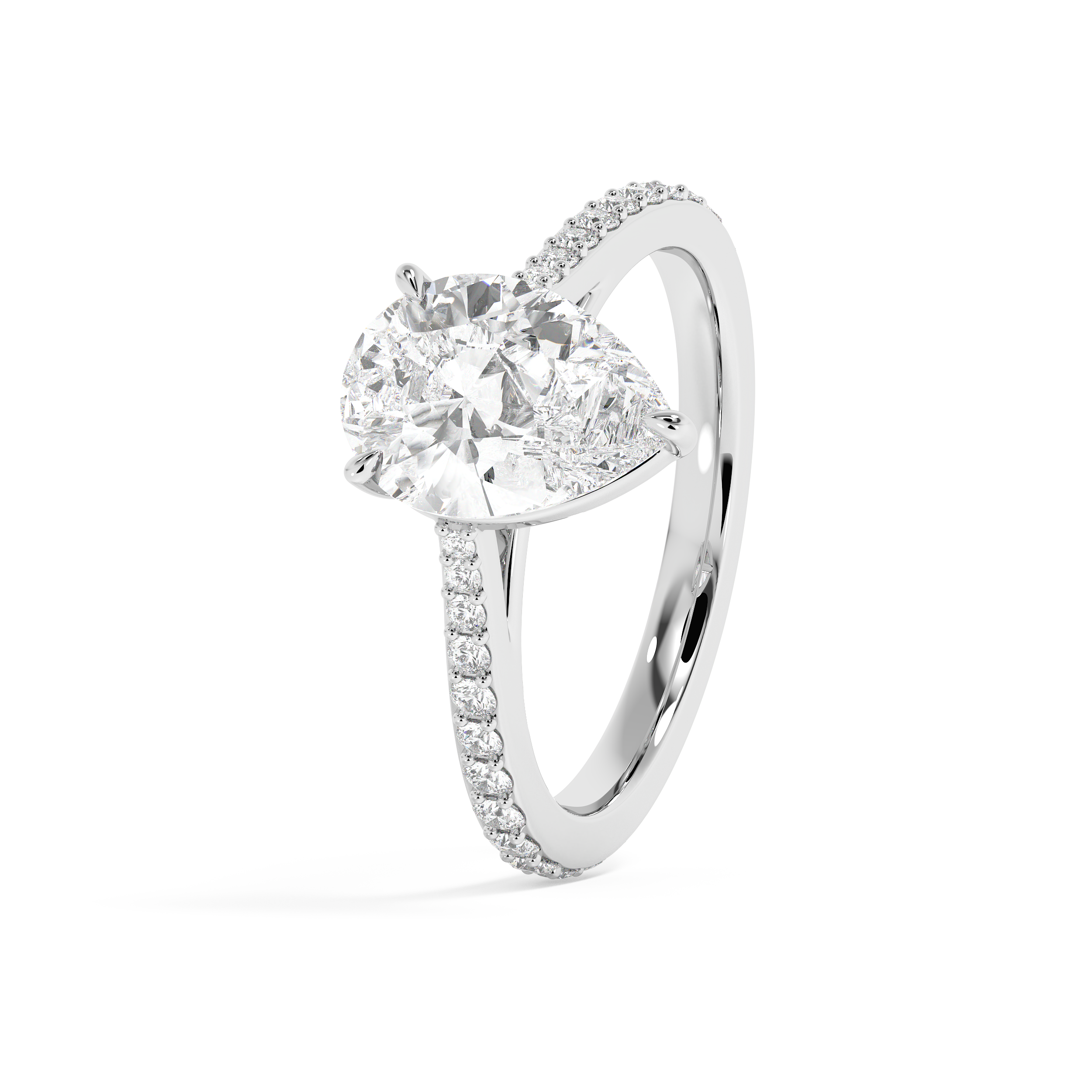Pear Pave Cathedral Lab Grown Diamond Engagement Ring