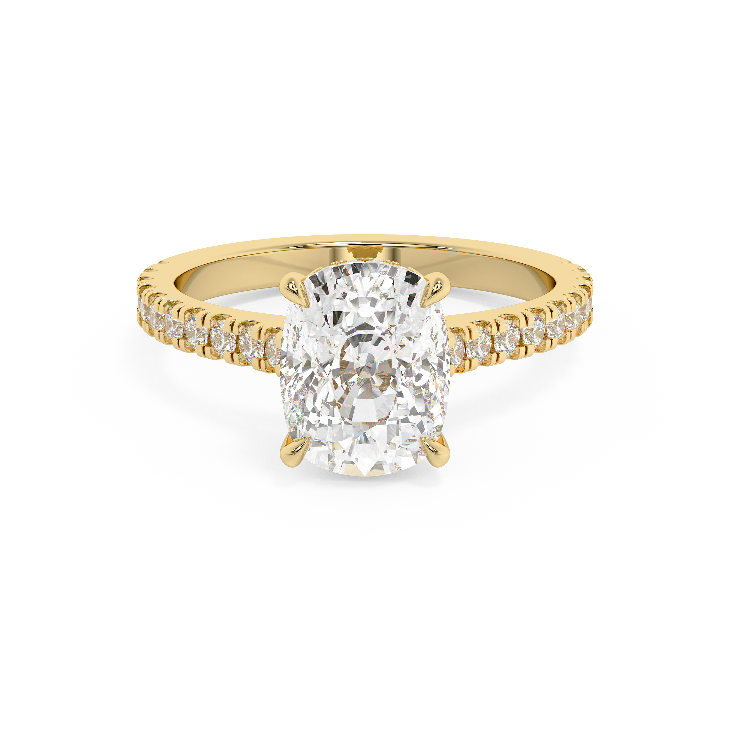 Elongated Cushion Hidden Halo & Pave Cathedral Lab Grown Diamond Engagement Ring