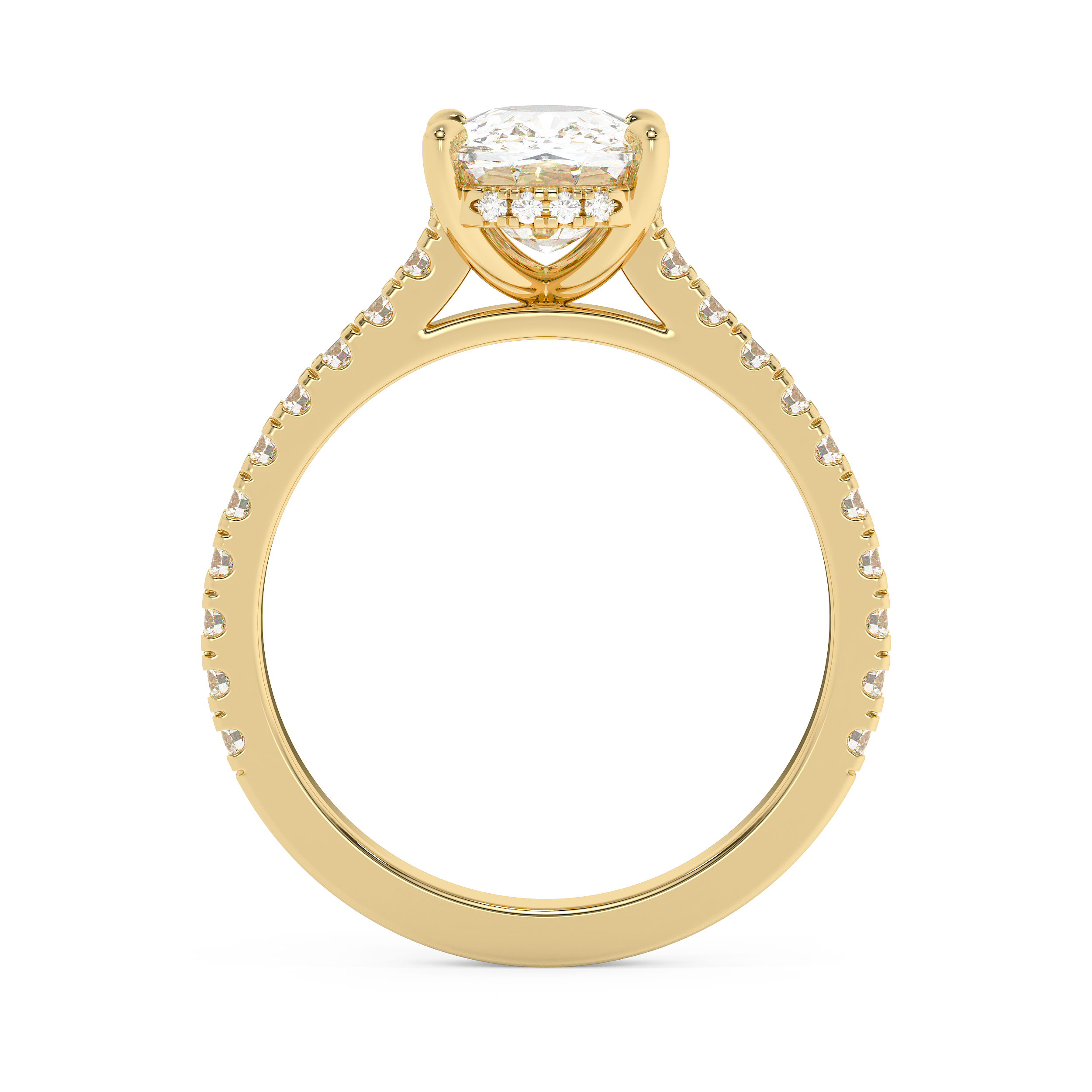 Elongated Cushion Hidden Halo & Pave Cathedral Lab Grown Diamond Engagement Ring