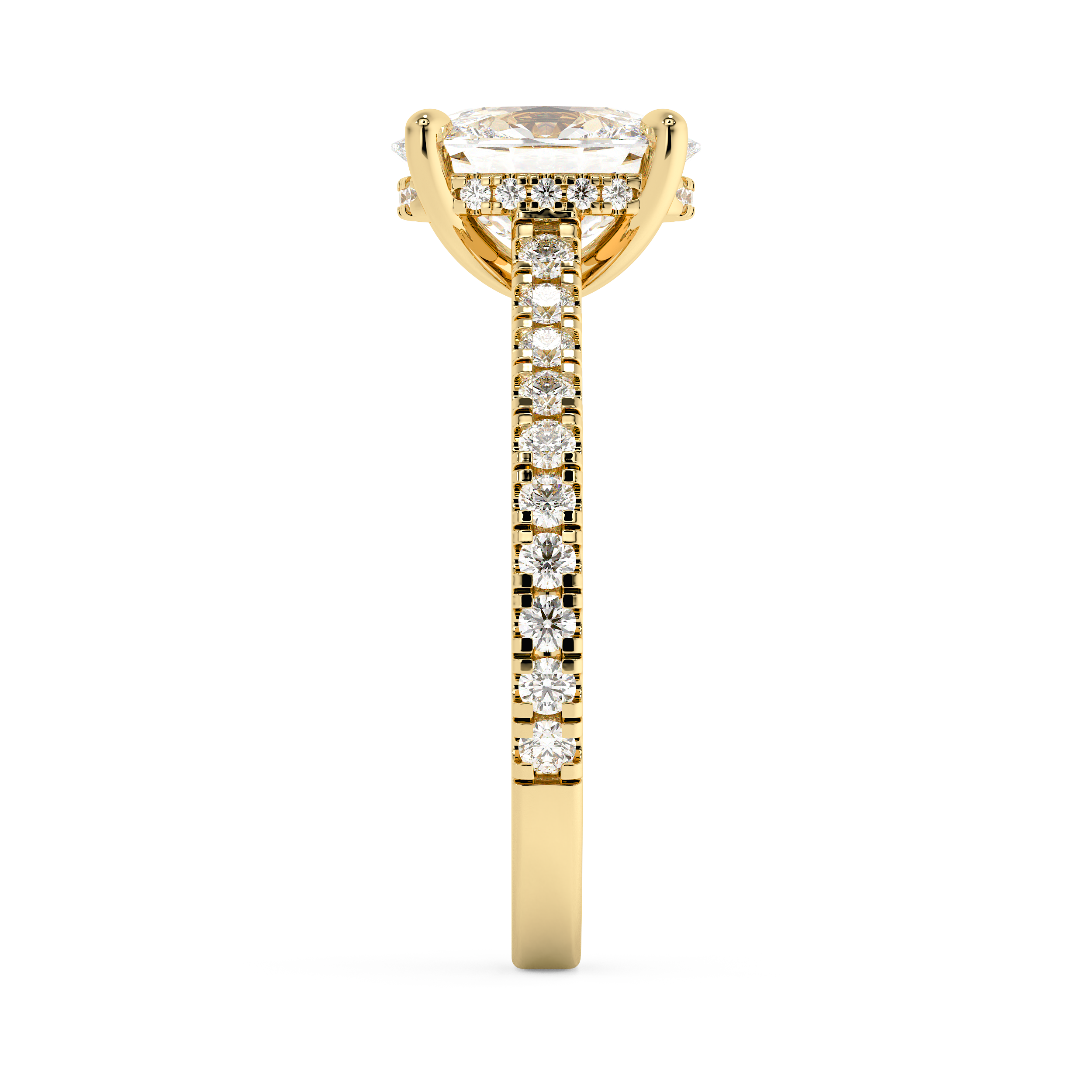Elongated Cushion Hidden Halo & Pave Cathedral Lab Grown Diamond Engagement Ring