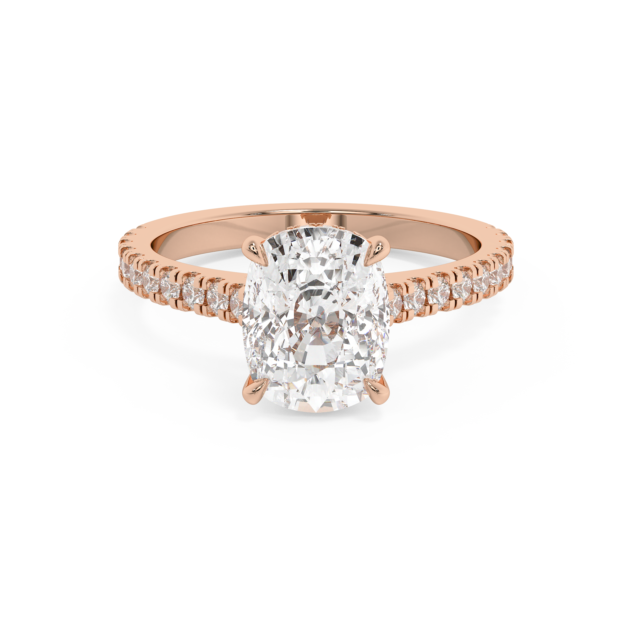Elongated Cushion Hidden Halo & Pave Cathedral Lab Grown Diamond Engagement Ring