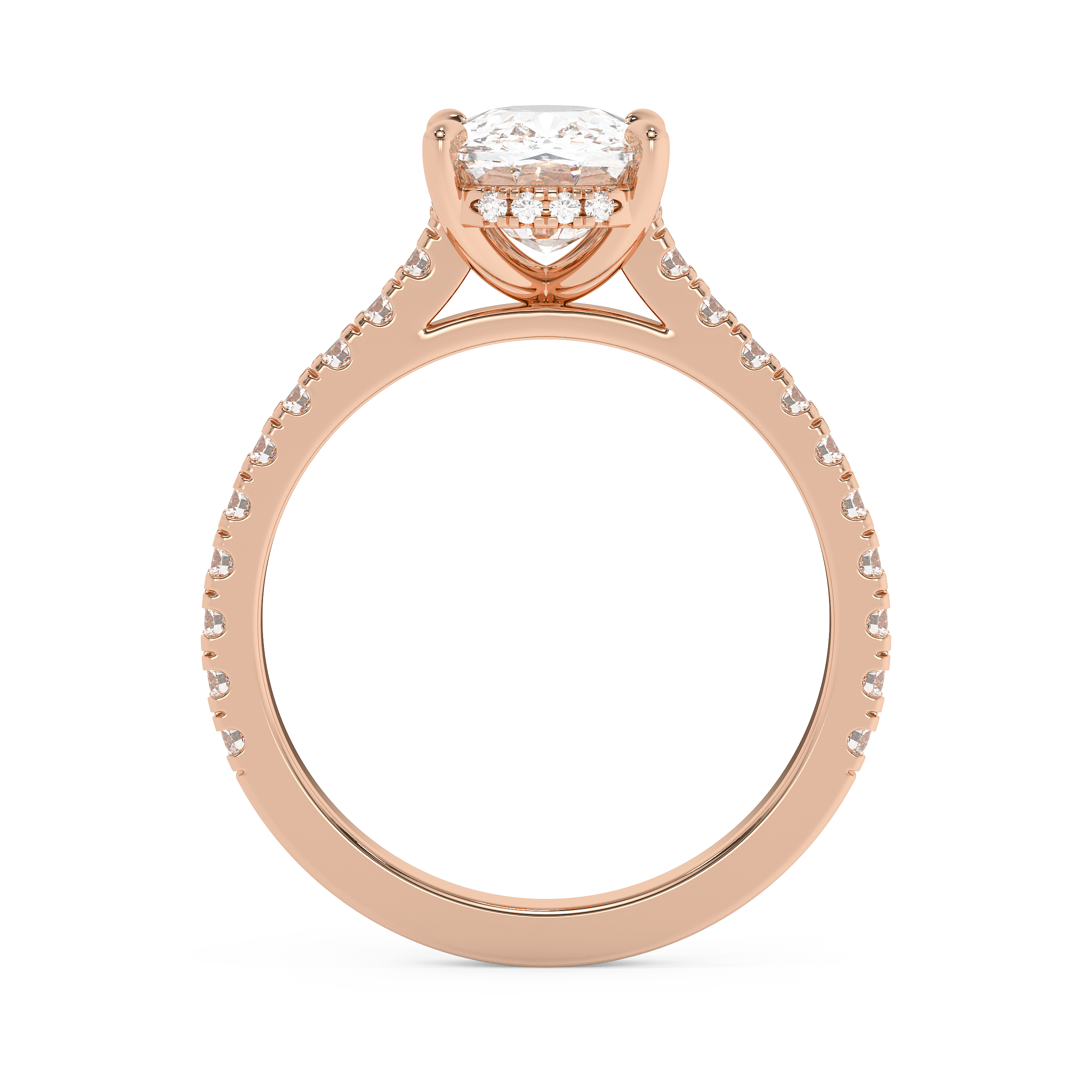 Elongated Cushion Hidden Halo & Pave Cathedral Lab Grown Diamond Engagement Ring