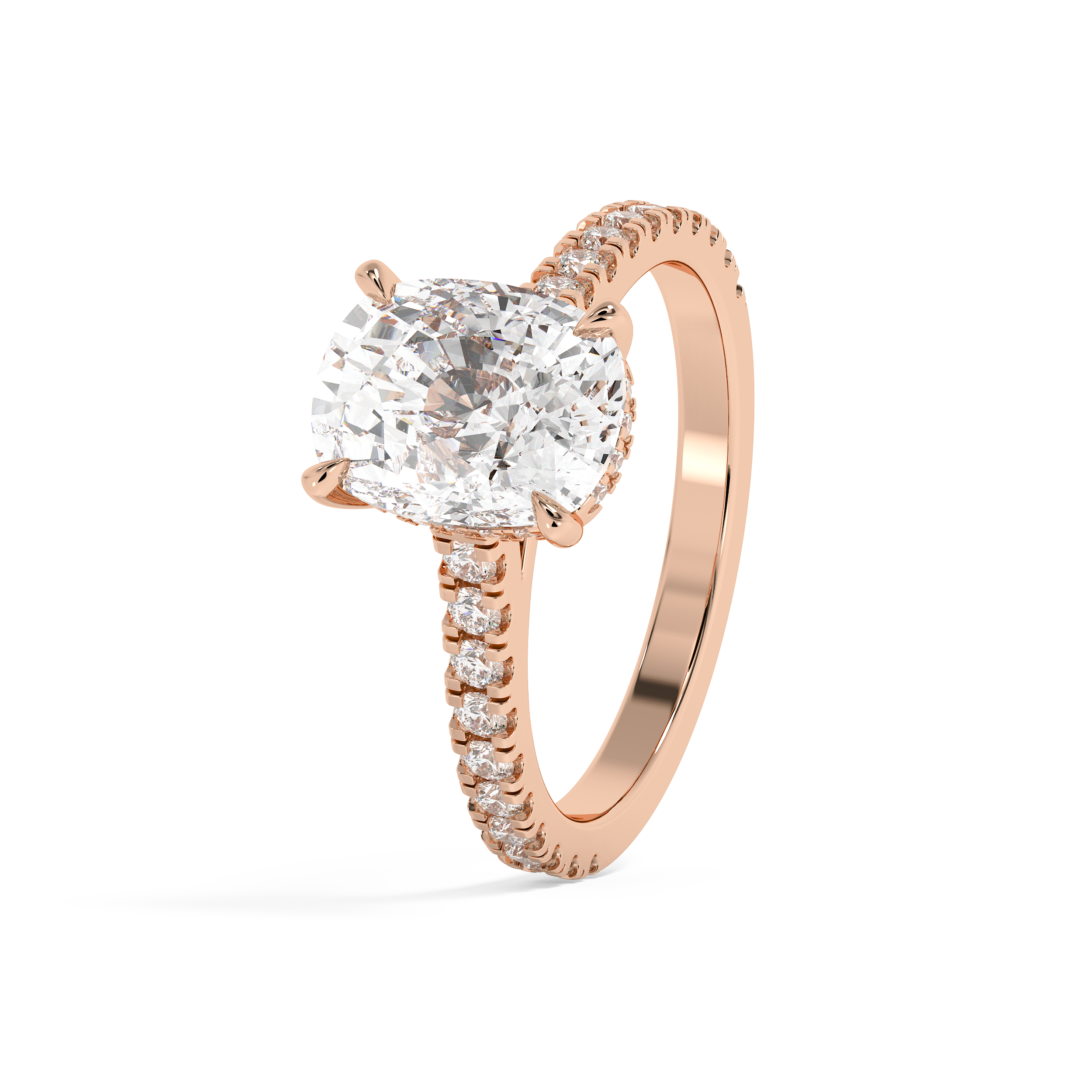Elongated Cushion Hidden Halo & Pave Cathedral Lab Grown Diamond Engagement Ring
