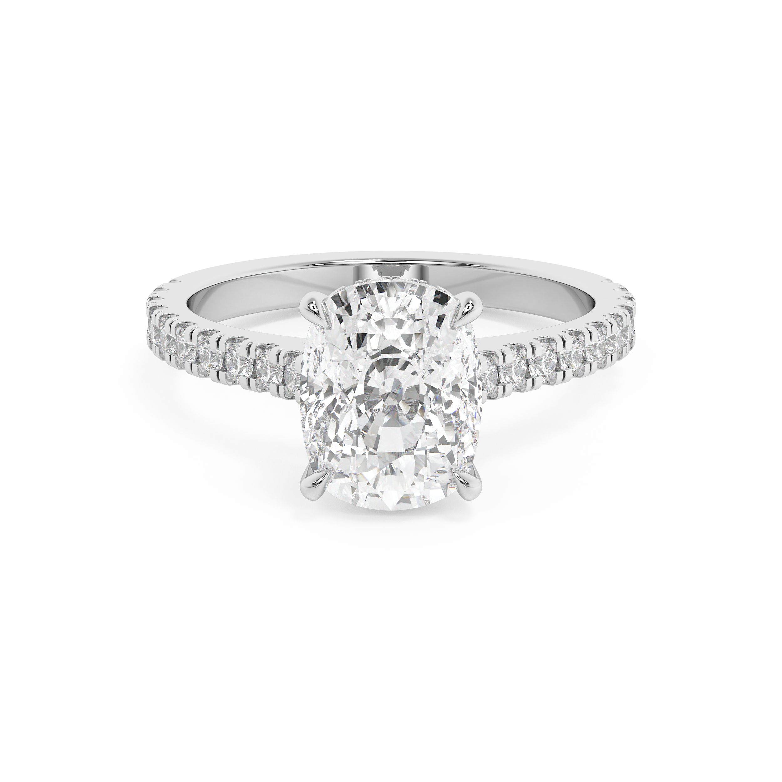 Elongated Cushion Hidden Halo & Pave Cathedral Lab Grown Diamond Engagement Ring