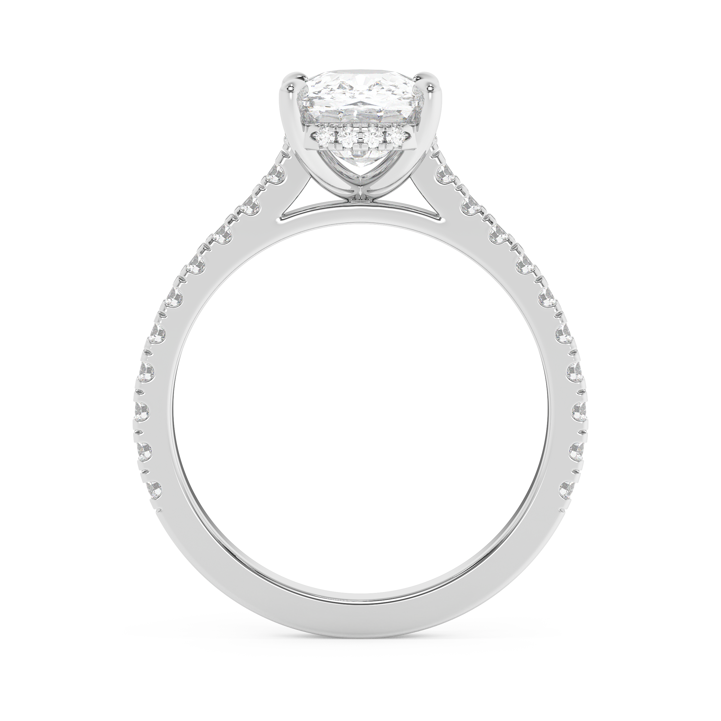 Elongated Cushion Hidden Halo & Pave Cathedral Lab Grown Diamond Engagement Ring