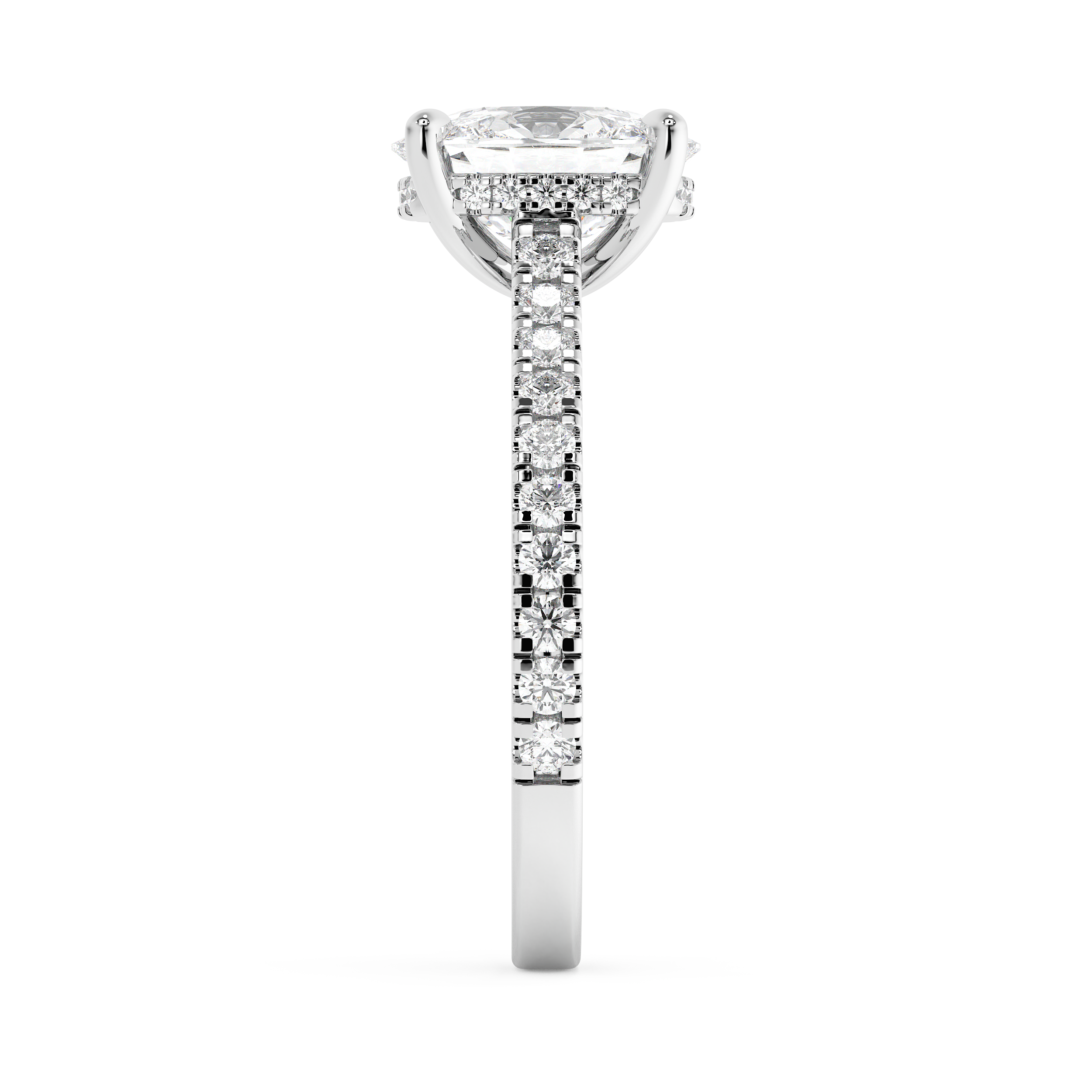 Elongated Cushion Hidden Halo & Pave Cathedral Lab Grown Diamond Engagement Ring