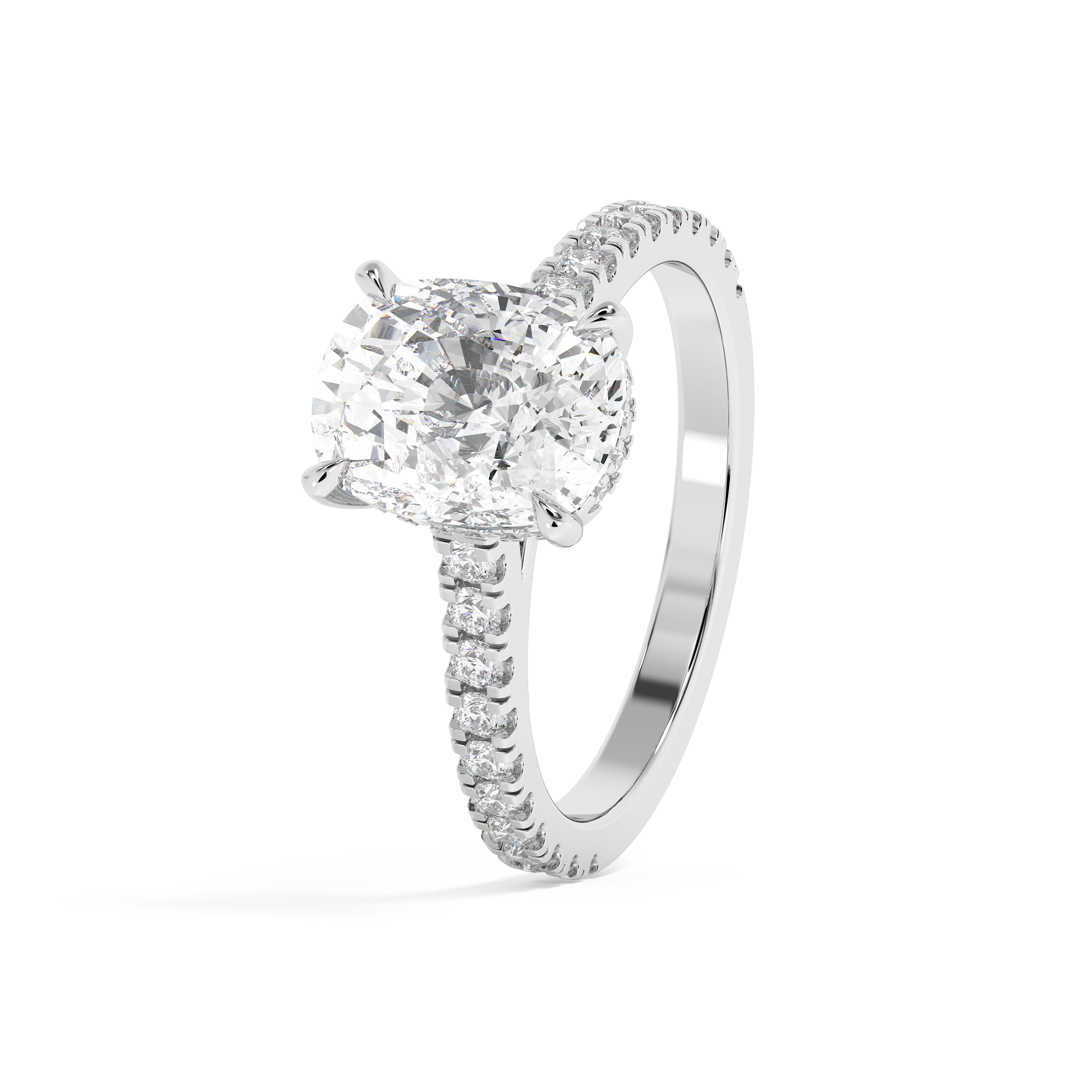 Elongated Cushion Hidden Halo & Pave Cathedral Lab Grown Diamond Engagement Ring