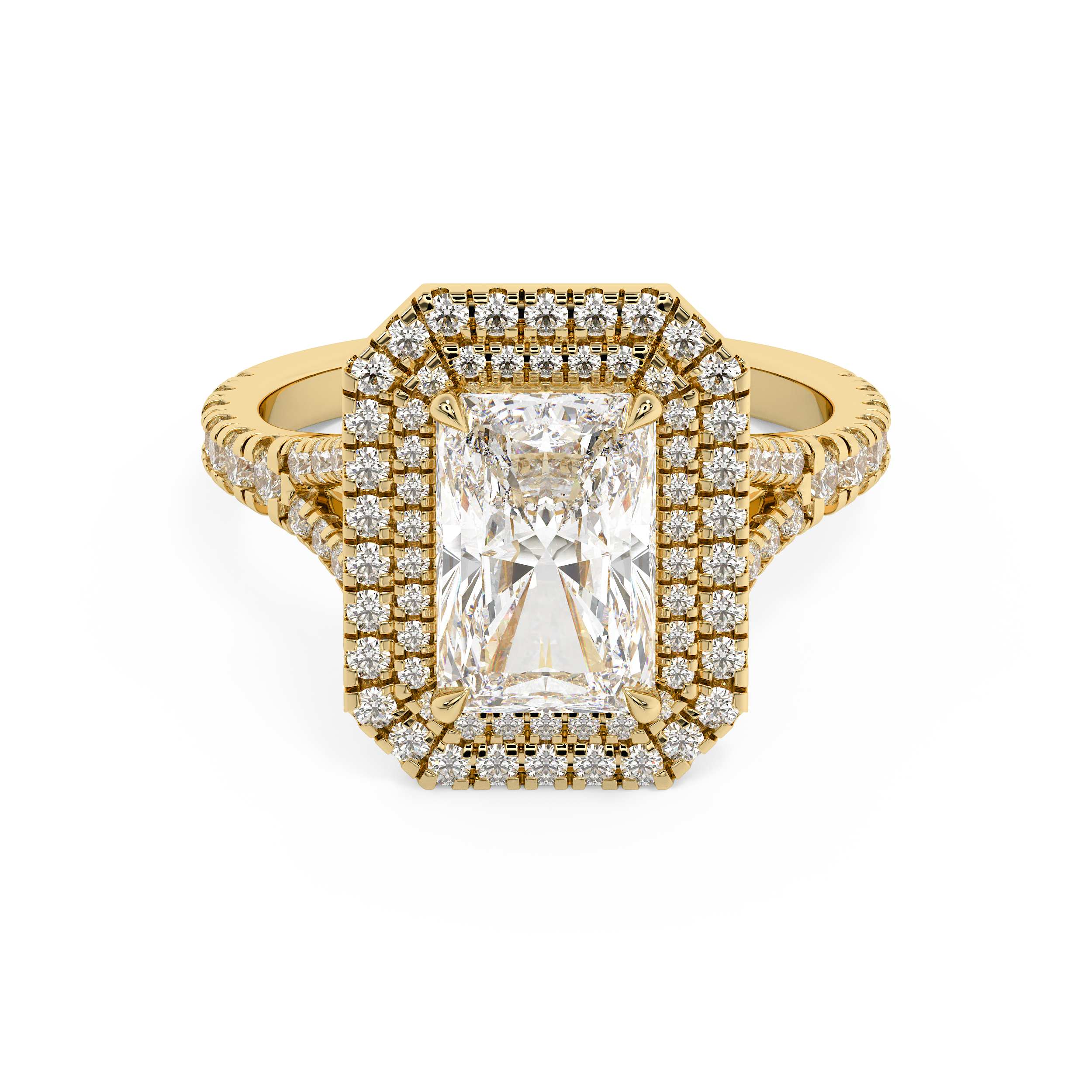 Radiant Double Halo & Pave Split Shank Lab Grown Diamond Engagement Ring