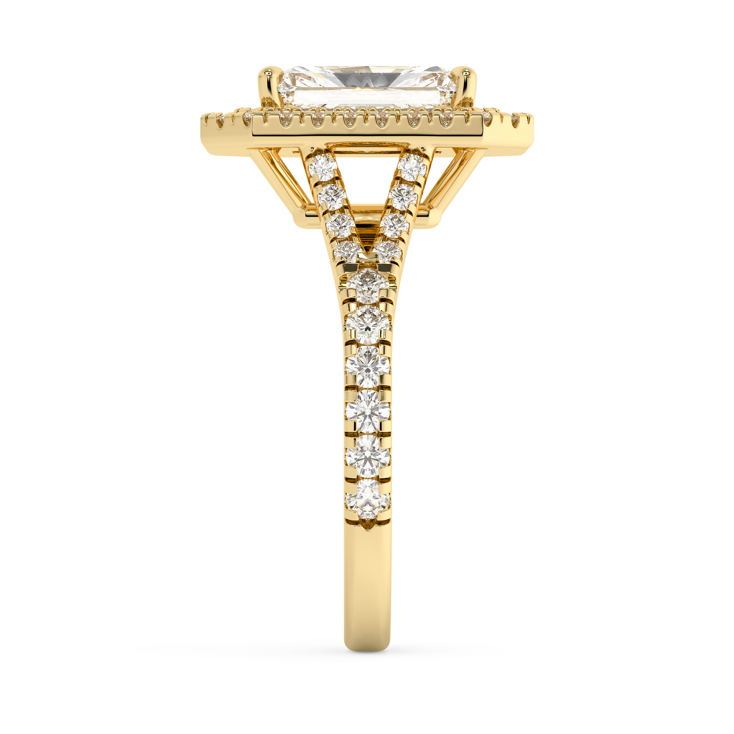 Radiant Double Halo & Pave Split Shank Lab Grown Diamond Engagement Ring