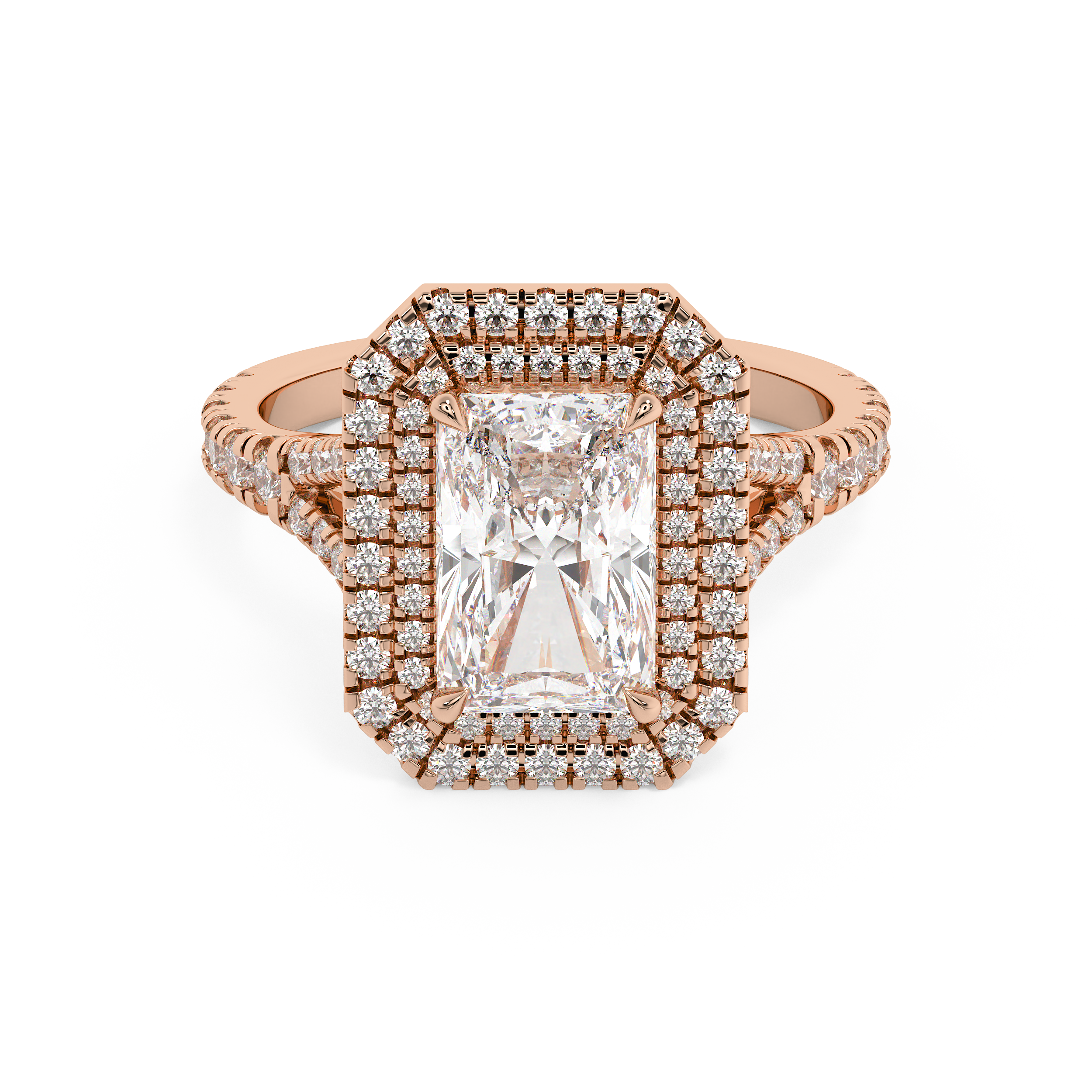 Radiant Double Halo & Pave Split Shank Lab Grown Diamond Engagement Ring