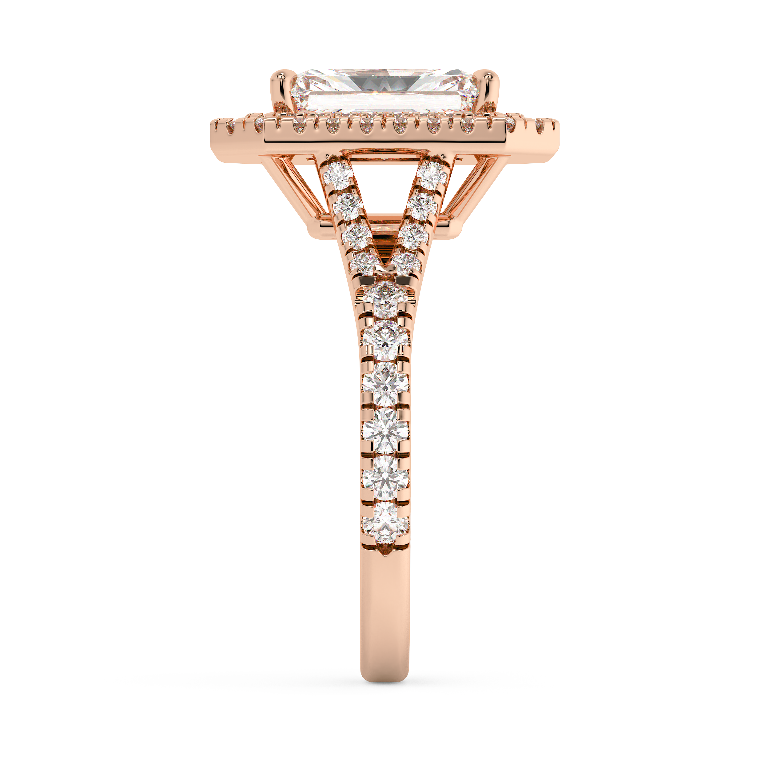 Radiant Double Halo & Pave Split Shank Lab Grown Diamond Engagement Ring