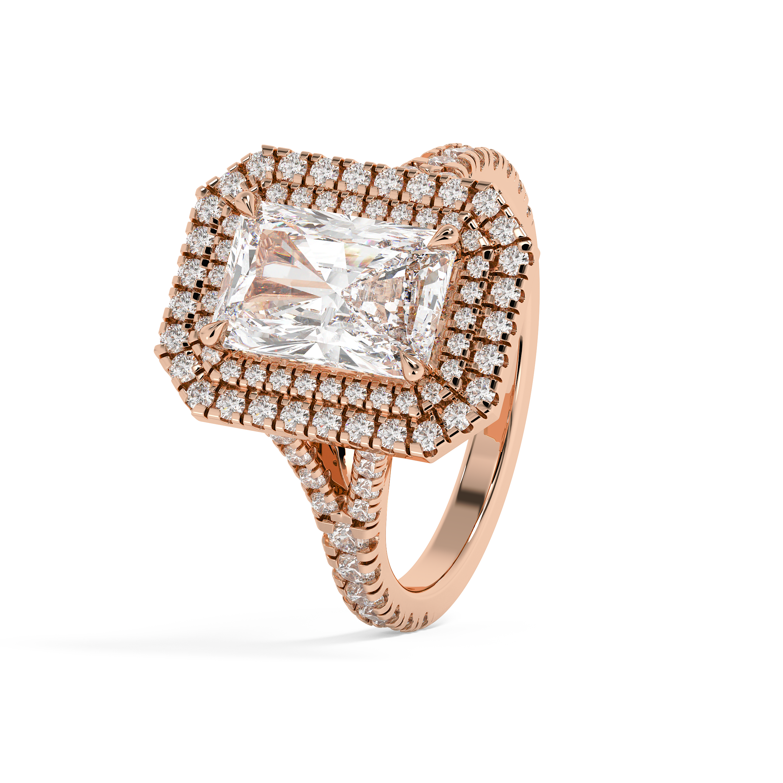 Radiant Double Halo & Pave Split Shank Lab Grown Diamond Engagement Ring