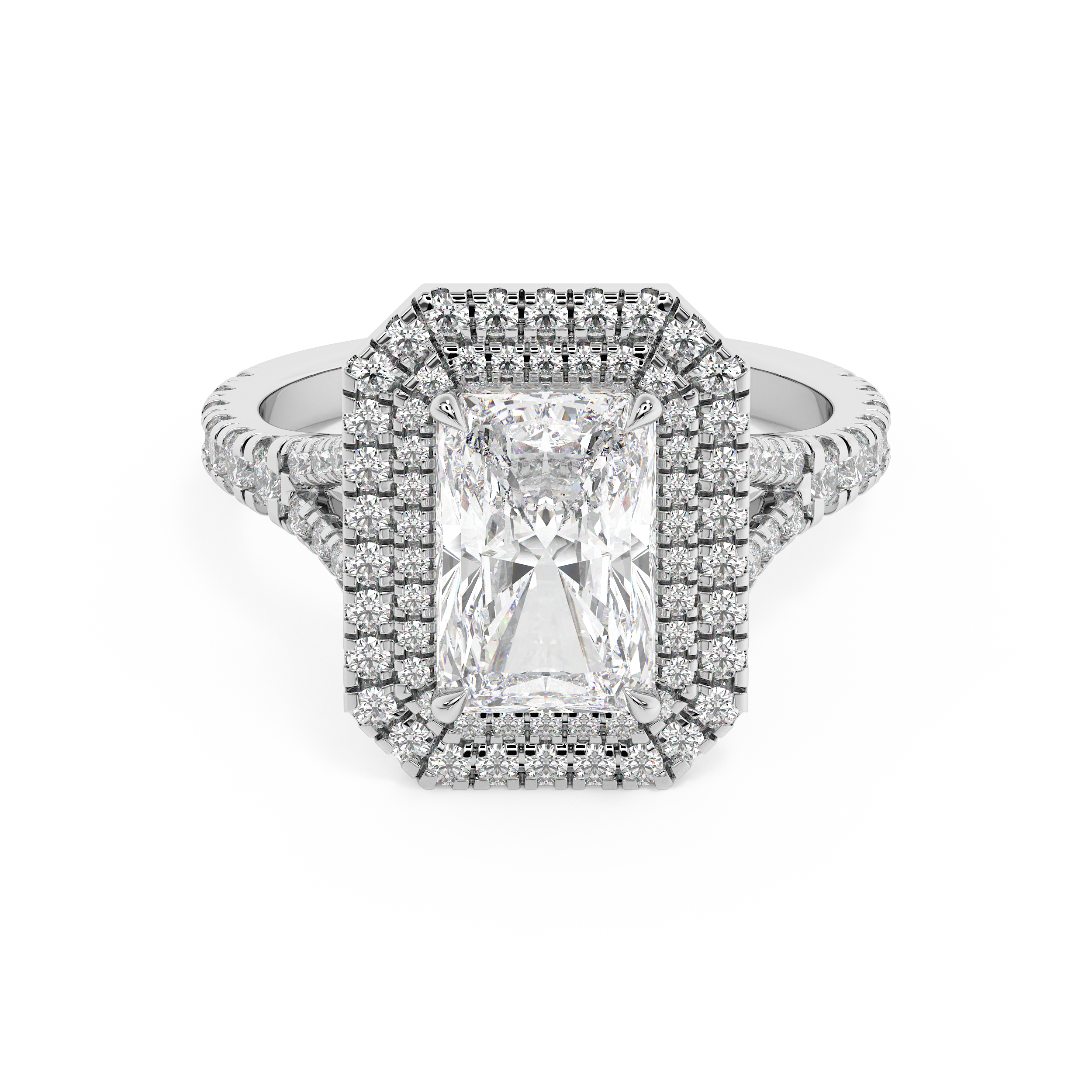 Radiant Double Halo & Pave Split Shank Lab Grown Diamond Engagement Ring