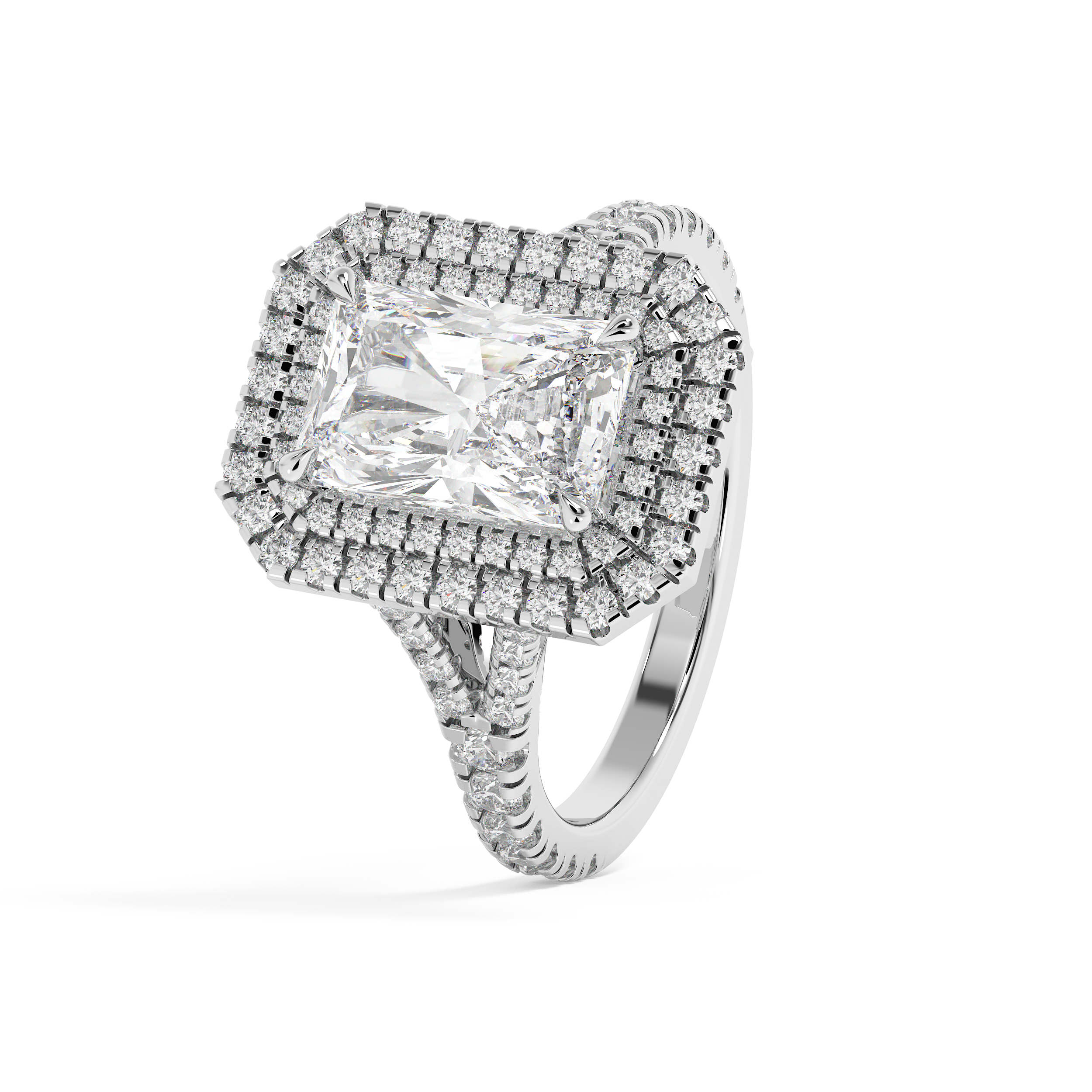 Radiant Double Halo & Pave Split Shank Lab Grown Diamond Engagement Ring