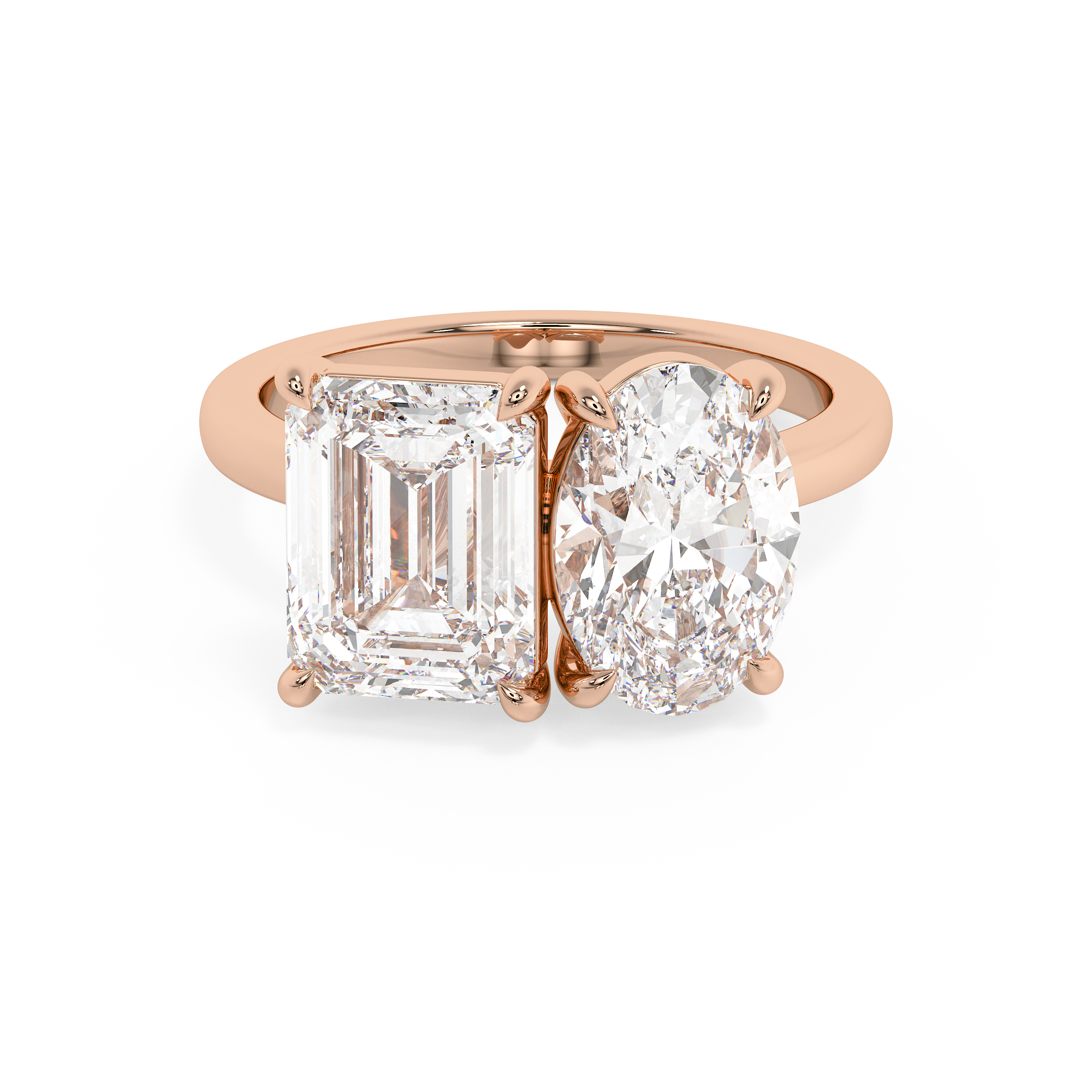 4.5 TCW Emerald & Oval Toi Et Moi Lab Grown Diamond Engagement Ring