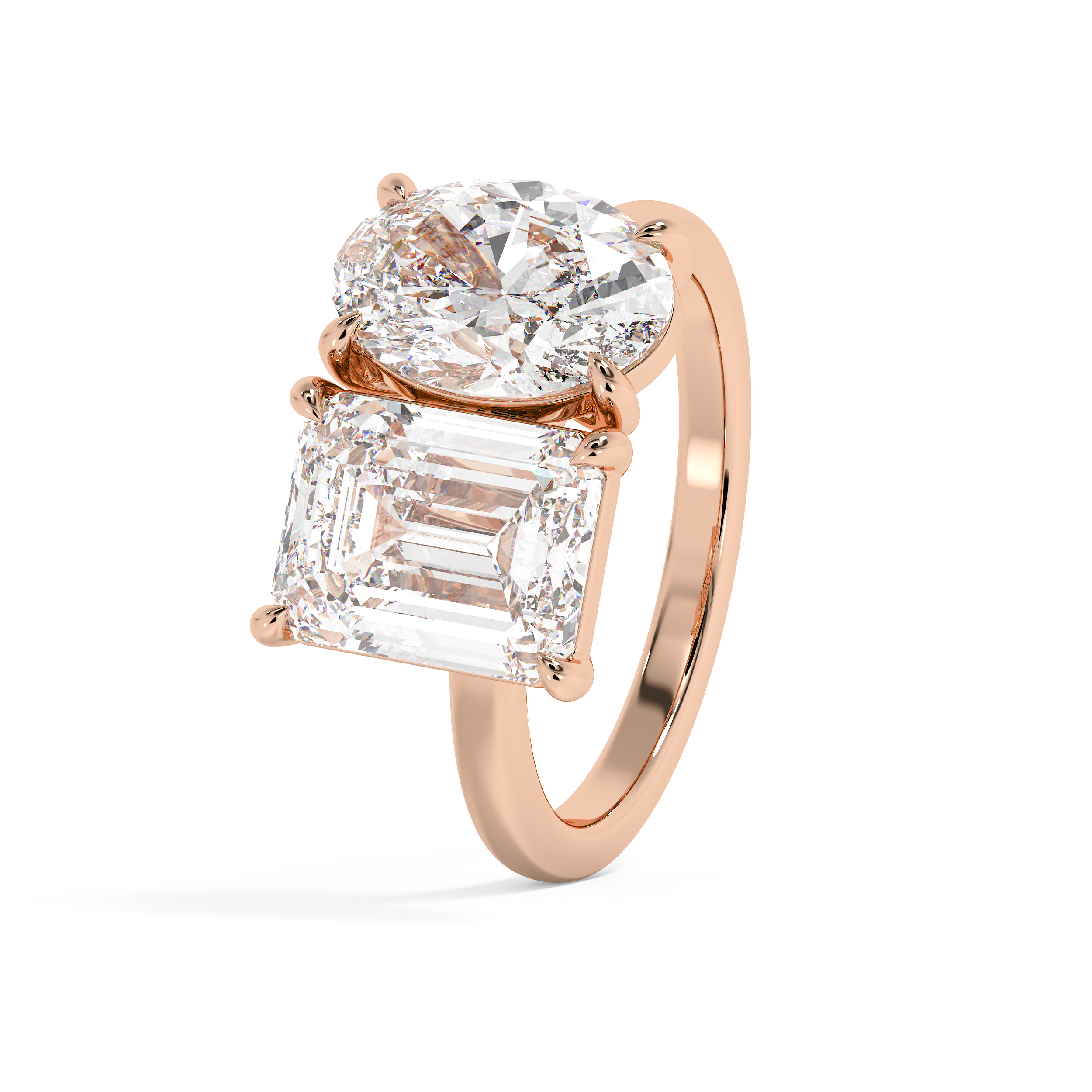 4.5 TCW Emerald & Oval Toi Et Moi Lab Grown Diamond Engagement Ring