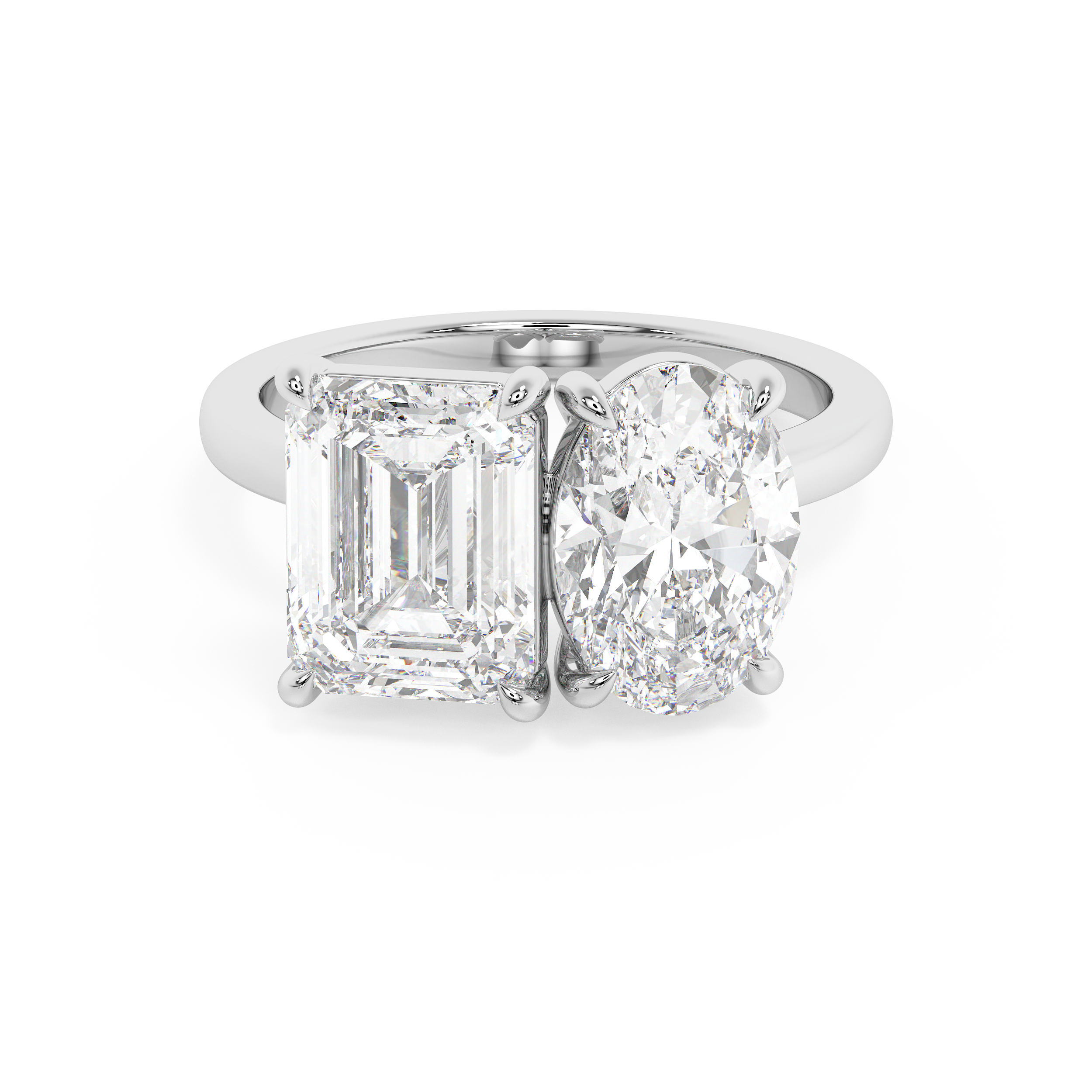 4.5 TCW Emerald & Oval Toi Et Moi Lab Grown Diamond Engagement Ring