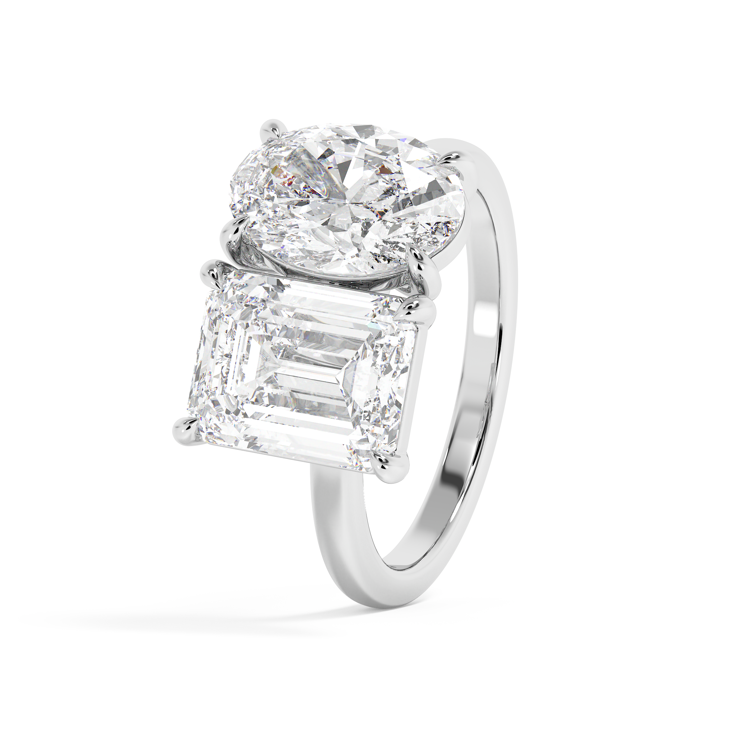 4.5 TCW Emerald & Oval Toi Et Moi Lab Grown Diamond Engagement Ring
