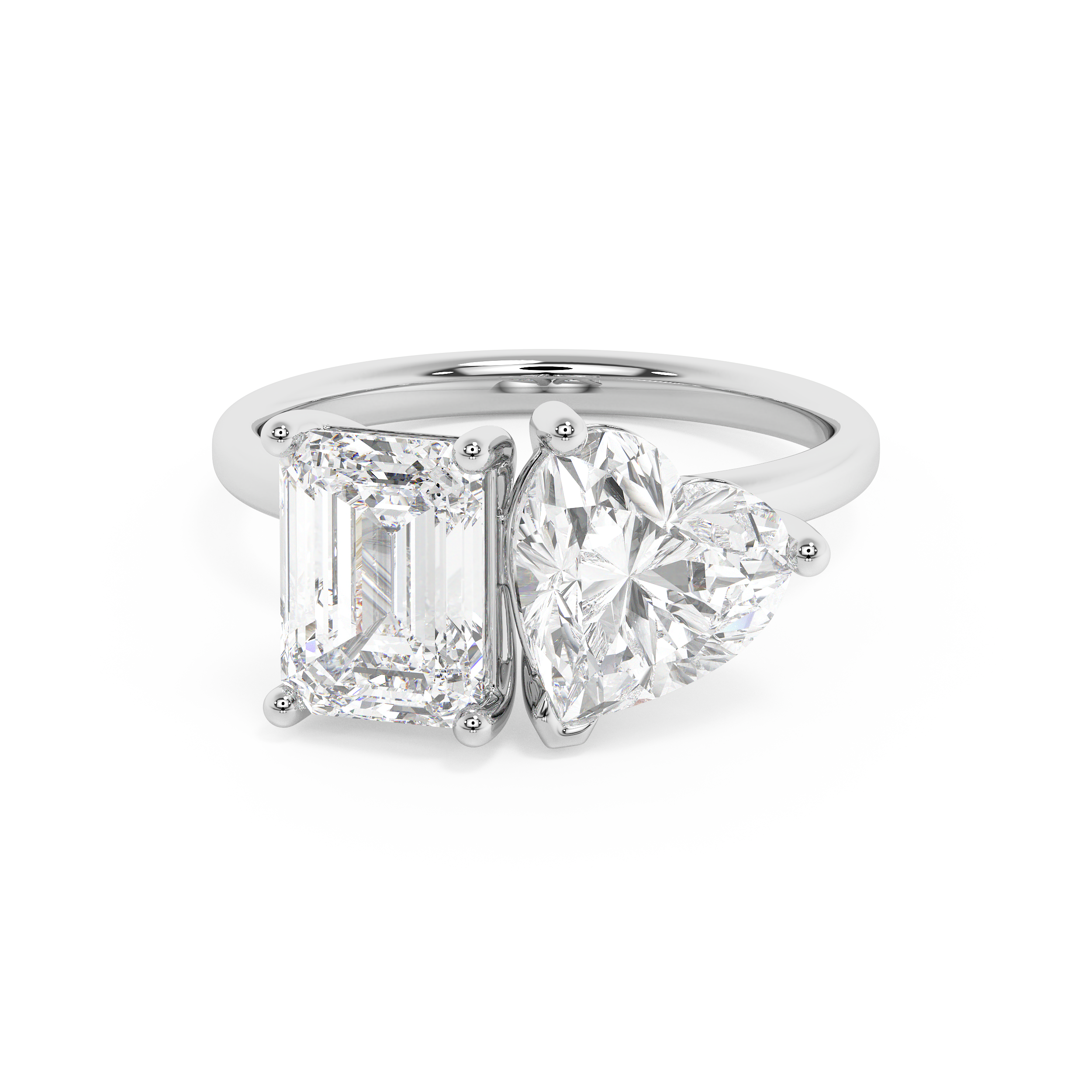 3.5 TCW Emerald & Heart Toi Et Moi Lab Grown Diamond Engagement Ring