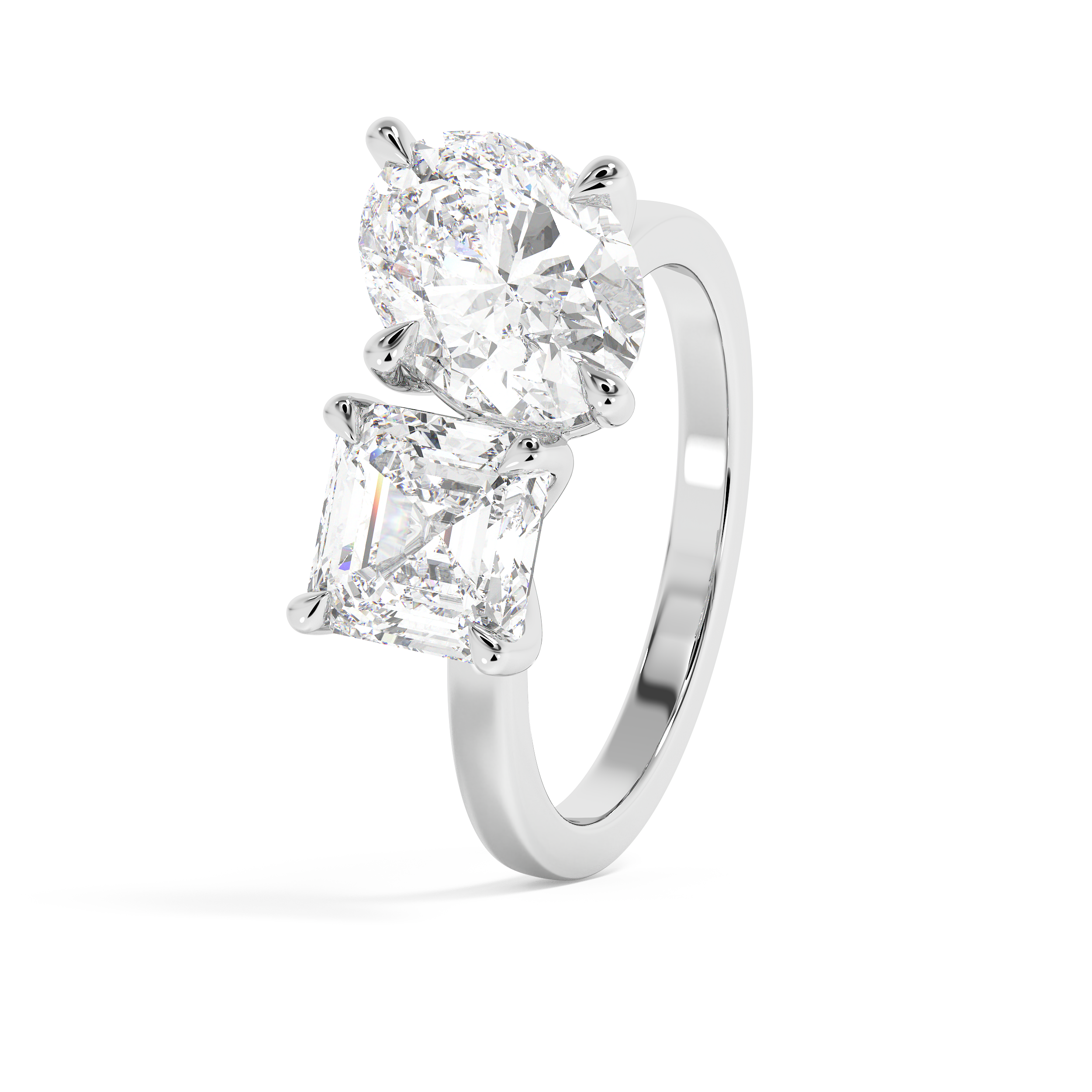3.75 TCW Asscher & Oval Toi Et Moi Lab Grown Diamond Engagement Ring